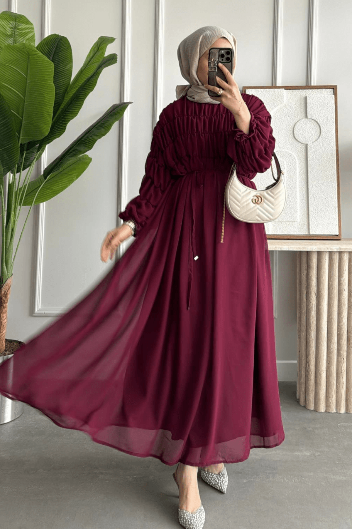 Andel Şifon Elbise - Bordo