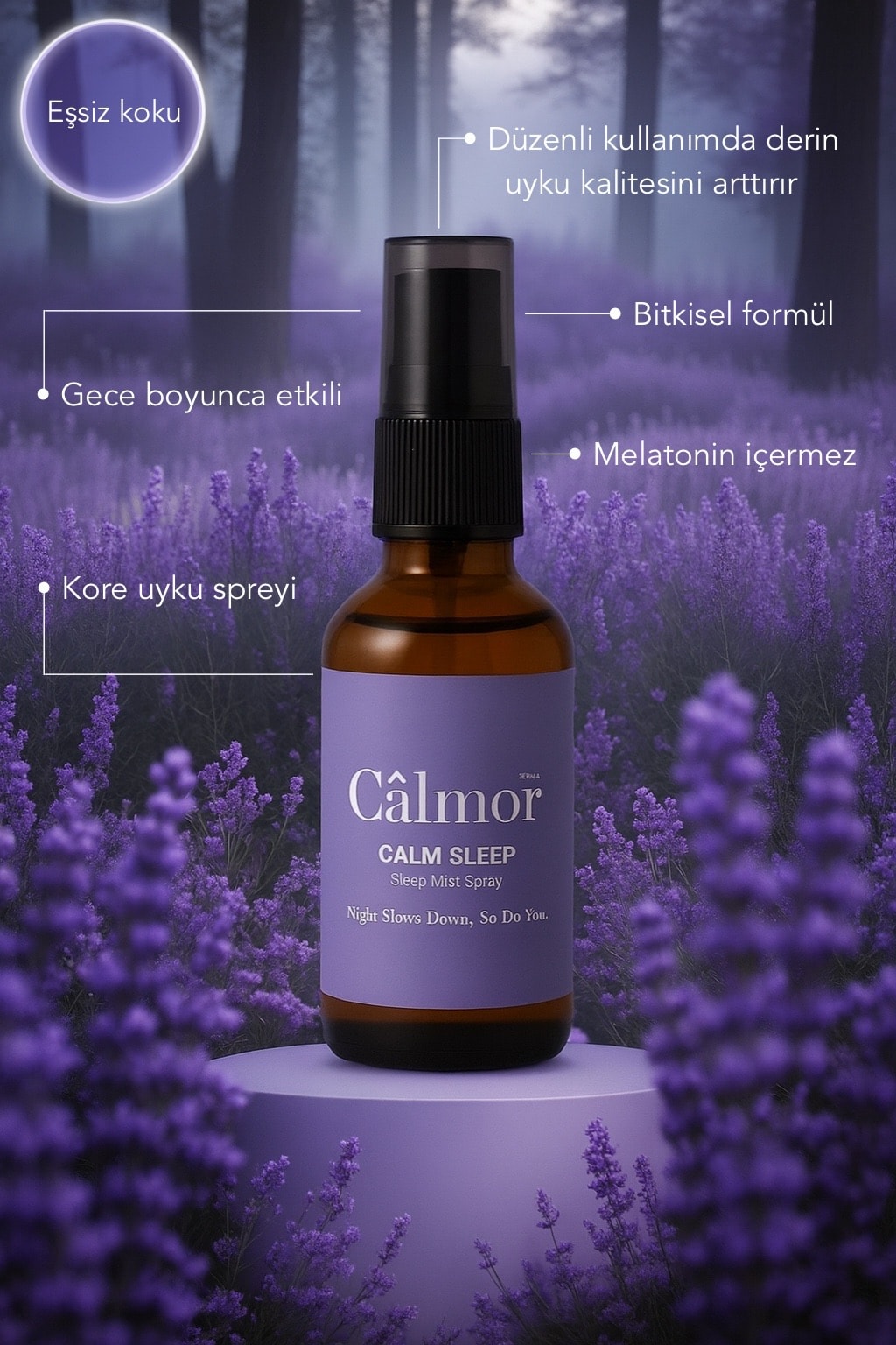 CalmSleep Bitkisel Uyku Spreyi 50ml – Lavanta & Bergamot ile Derin Gece Sakinliği