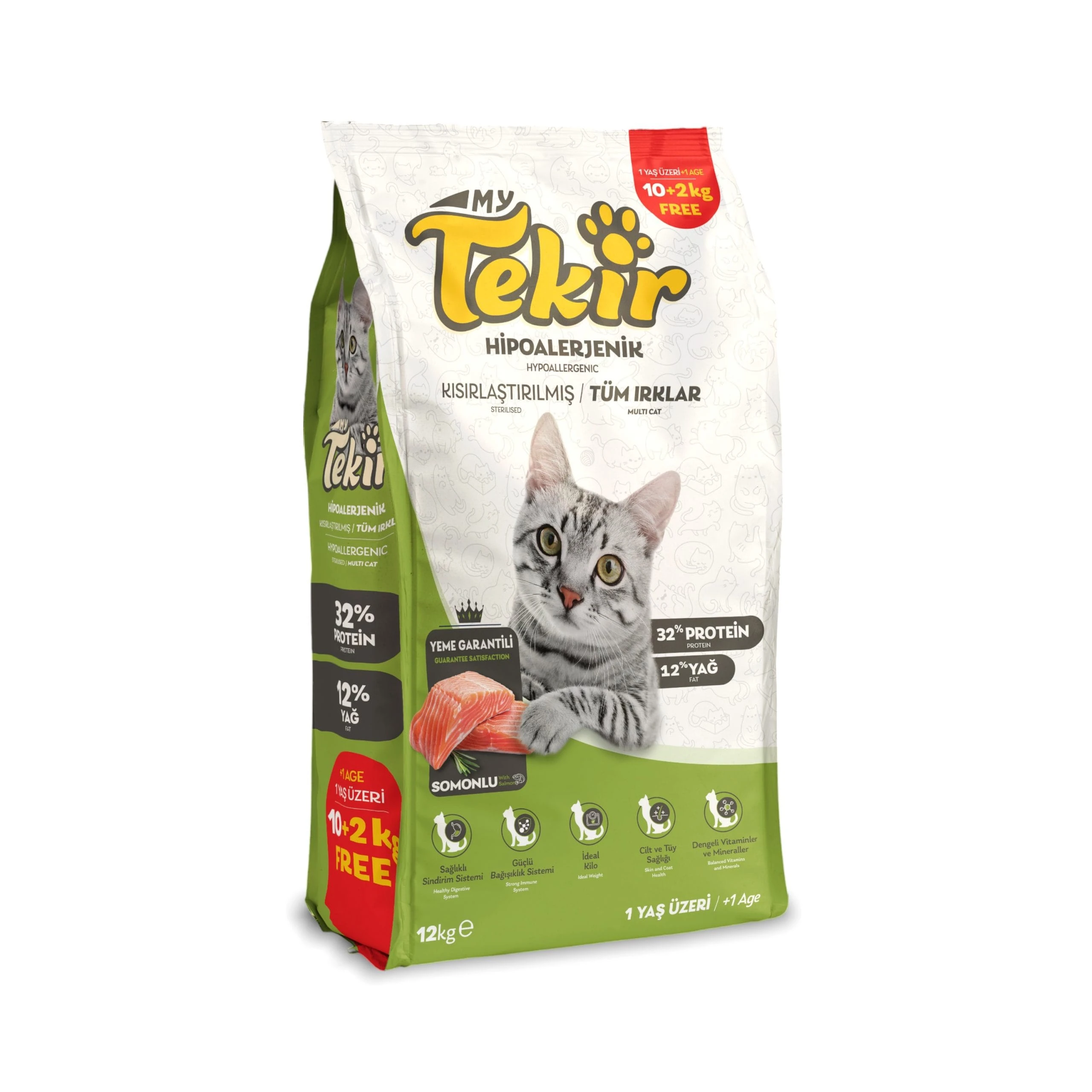 Tekir Somonlu Kısırlaştırılmış Yetişkin Kedi Maması 12 Kg