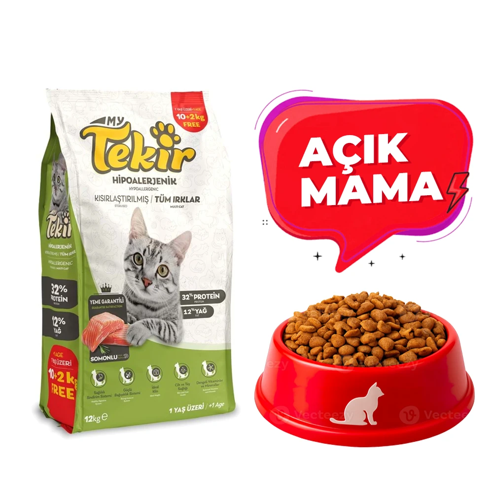 Tekir Somonlu Kısırlaştırılmış Yetişkin Kedi Maması (Açık Mama)