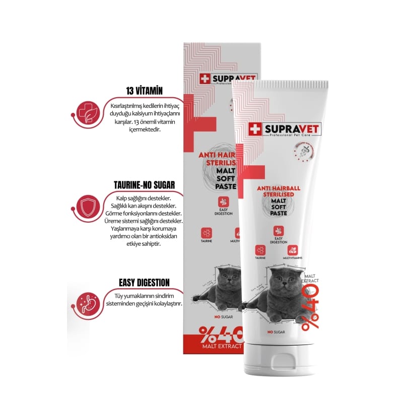 Supravet Sterilised Kısırlaştırılmış Kediler için Malt Macun 100 Gr ( MULTİ VİTAMİN)