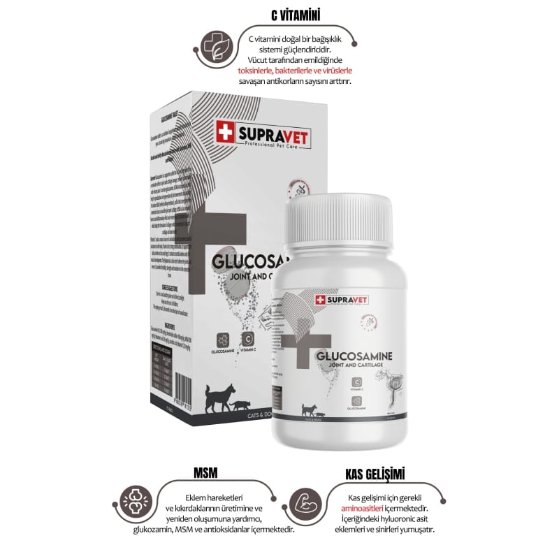 Supravet Glucosamine Kedi Ve Köpek Eklem Sağlığı Güçlendirici Glukozamin Tablet + Vitamin C 75 Tablet