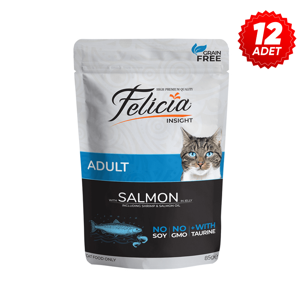 Felicia Tahılsız 85 gr Pouch Yetişkin Somonlu Yaş Kedi Maması 12 Adet