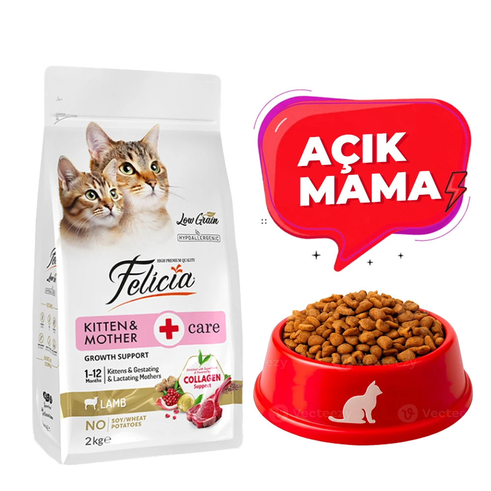 Felicia Kolajenli Kuzulu Az Tahıllı Yavru Kedi Maması HypoAllergenic Kedi Maması Açık Mama