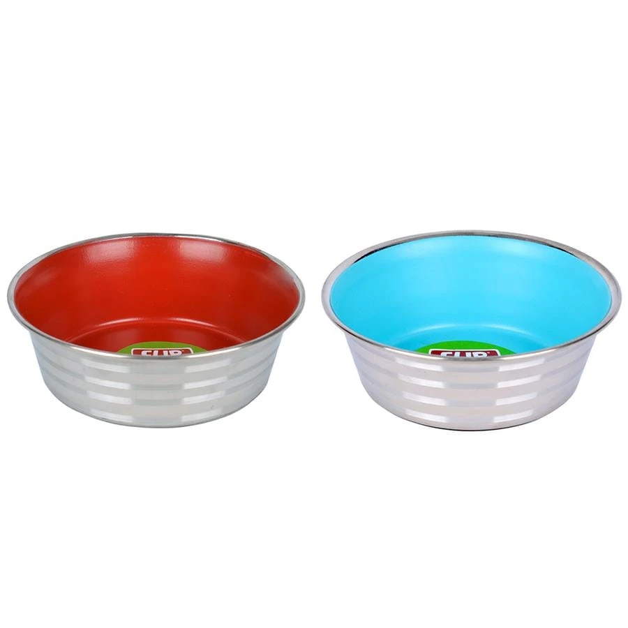 Çizgi Desenli Renkli Silikon Tabanlı Çelik Mama Kabı 16 cm