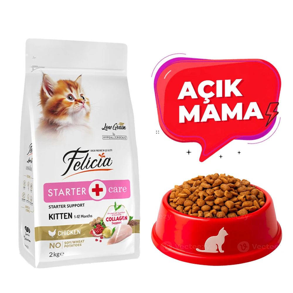 Felicia Hipoalerjenik Tavuklu ve Hamsili Düşük Tahıllı Yavru Kedi Maması (Açık Mama)