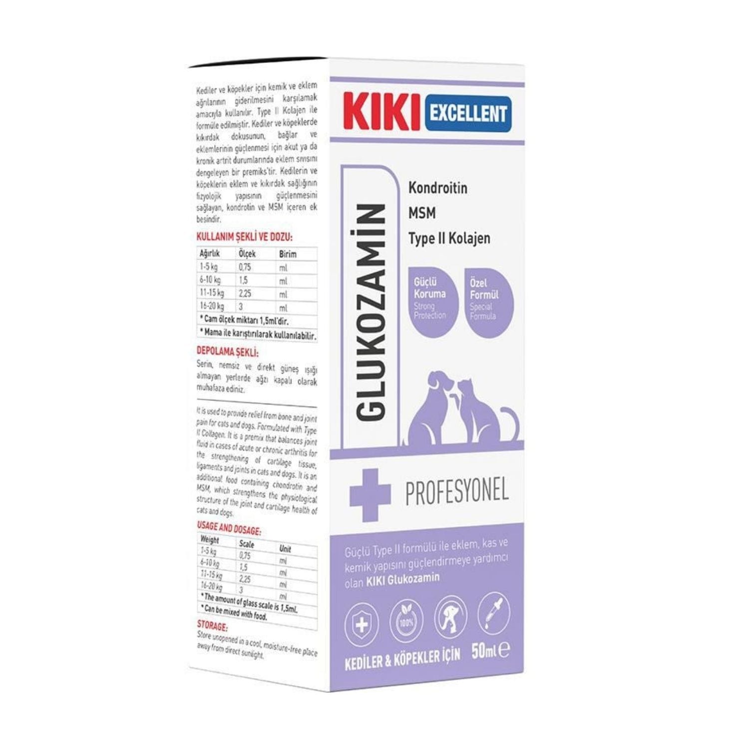 KIKI Excellent Kedi & Köpek Glukozamin, Kondroitin, Type II Kolajen, MSM 50 ml. KCD103
