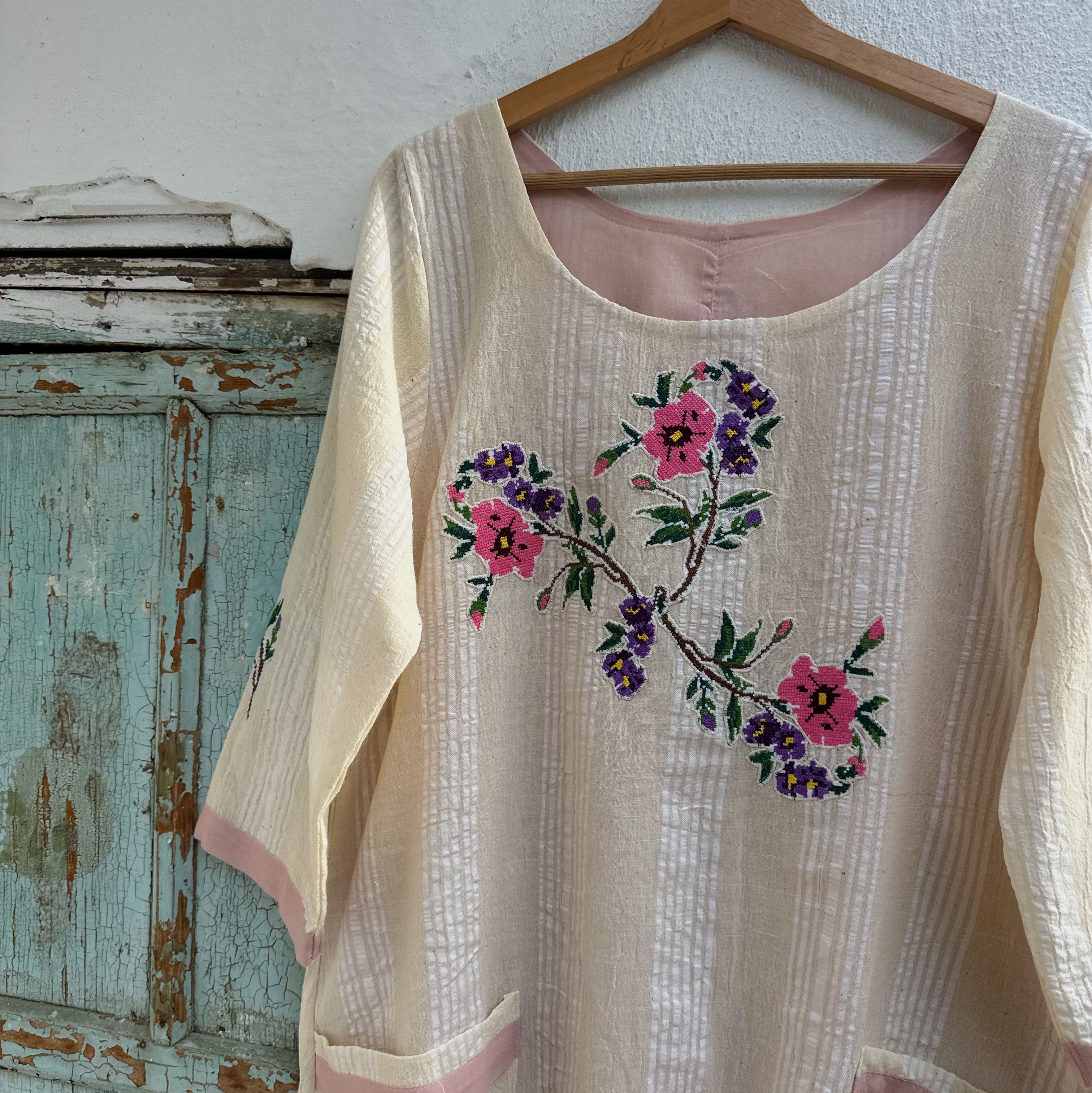Pembe Mor Çiçekler Elbise (38-40 Beden)