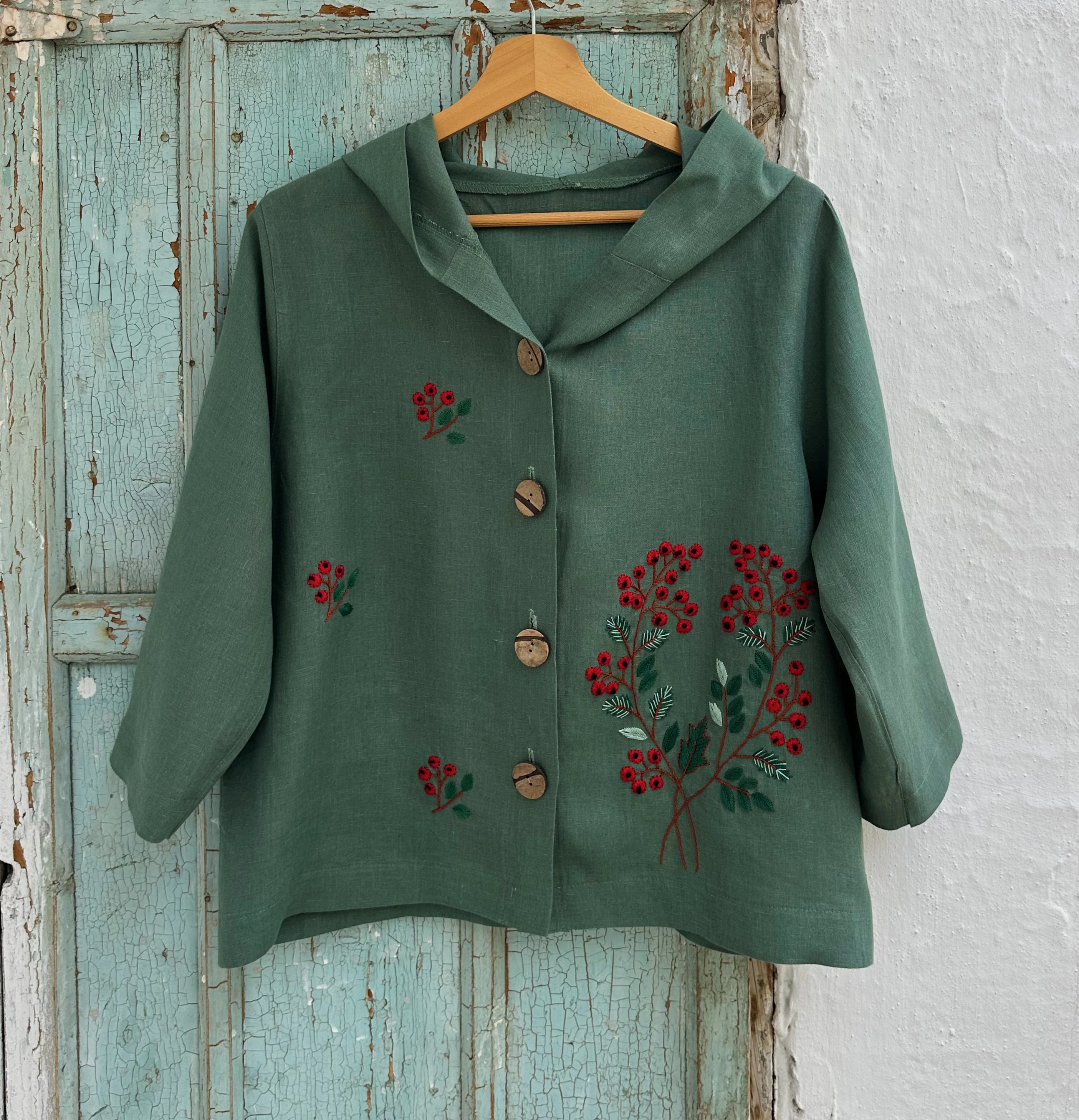 Kokina El Nakışlı İpek Keten Ceket  (Standart Beden)