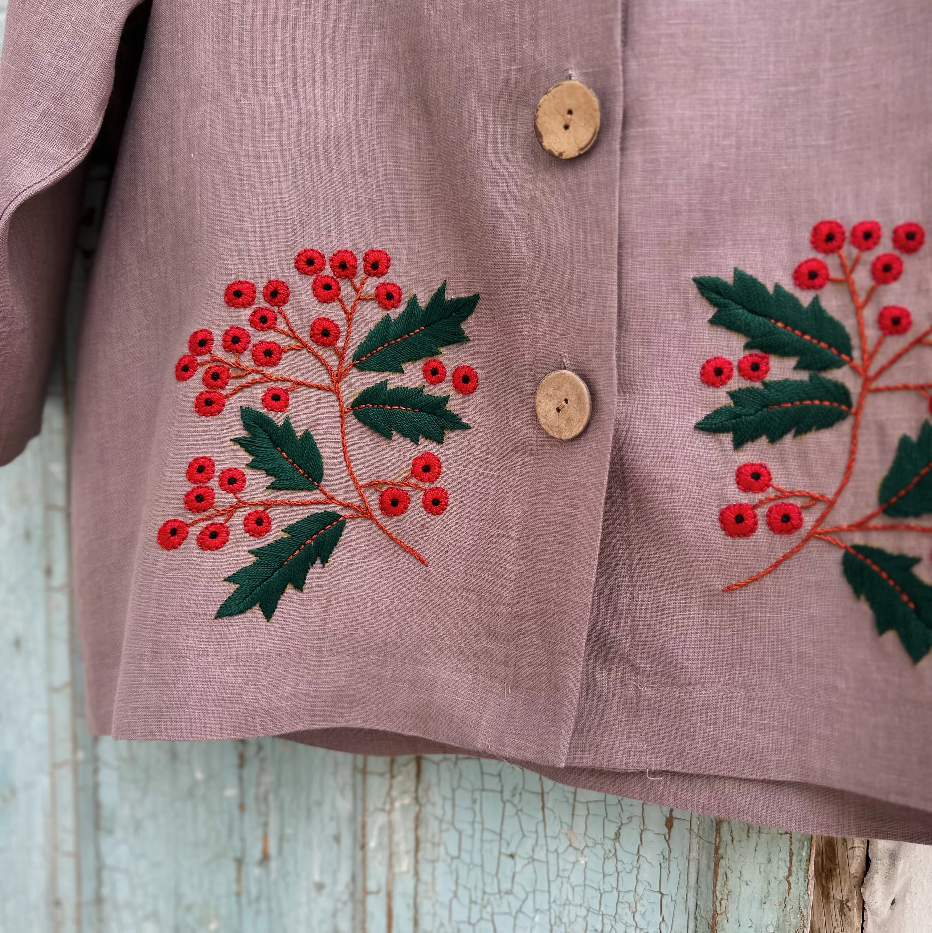 Kokina El Nakışlı İpek Keten Ceket (Standart Beden)