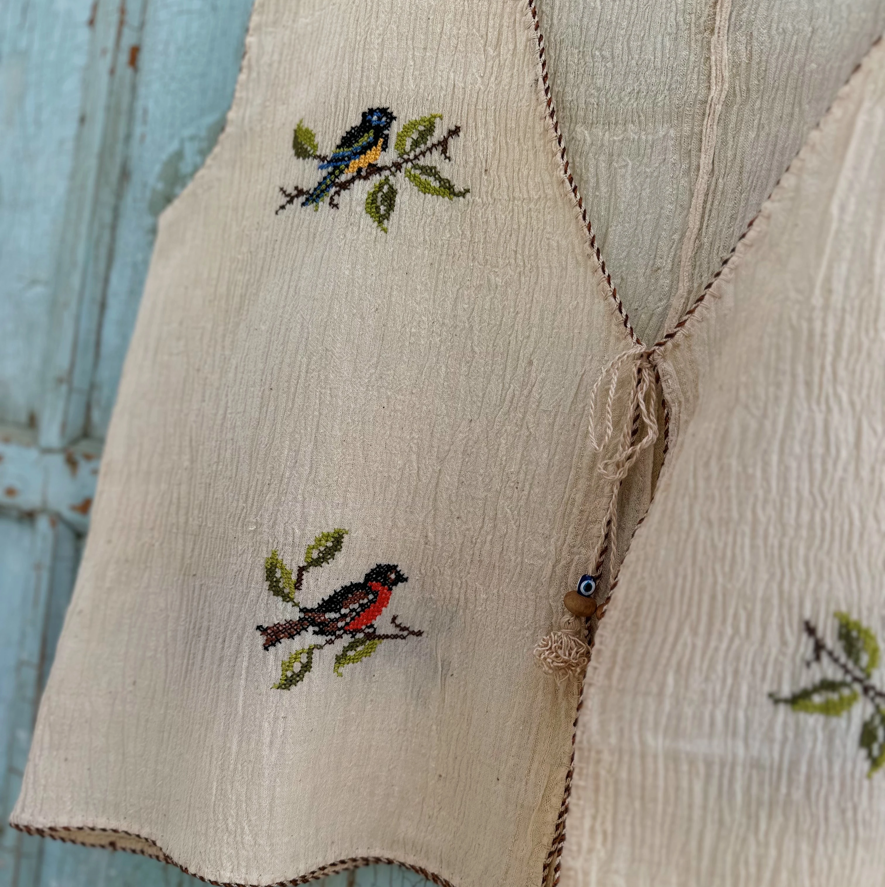 Kuşlar El Nakışlı Dokuma Yelek (42-44 Beden)