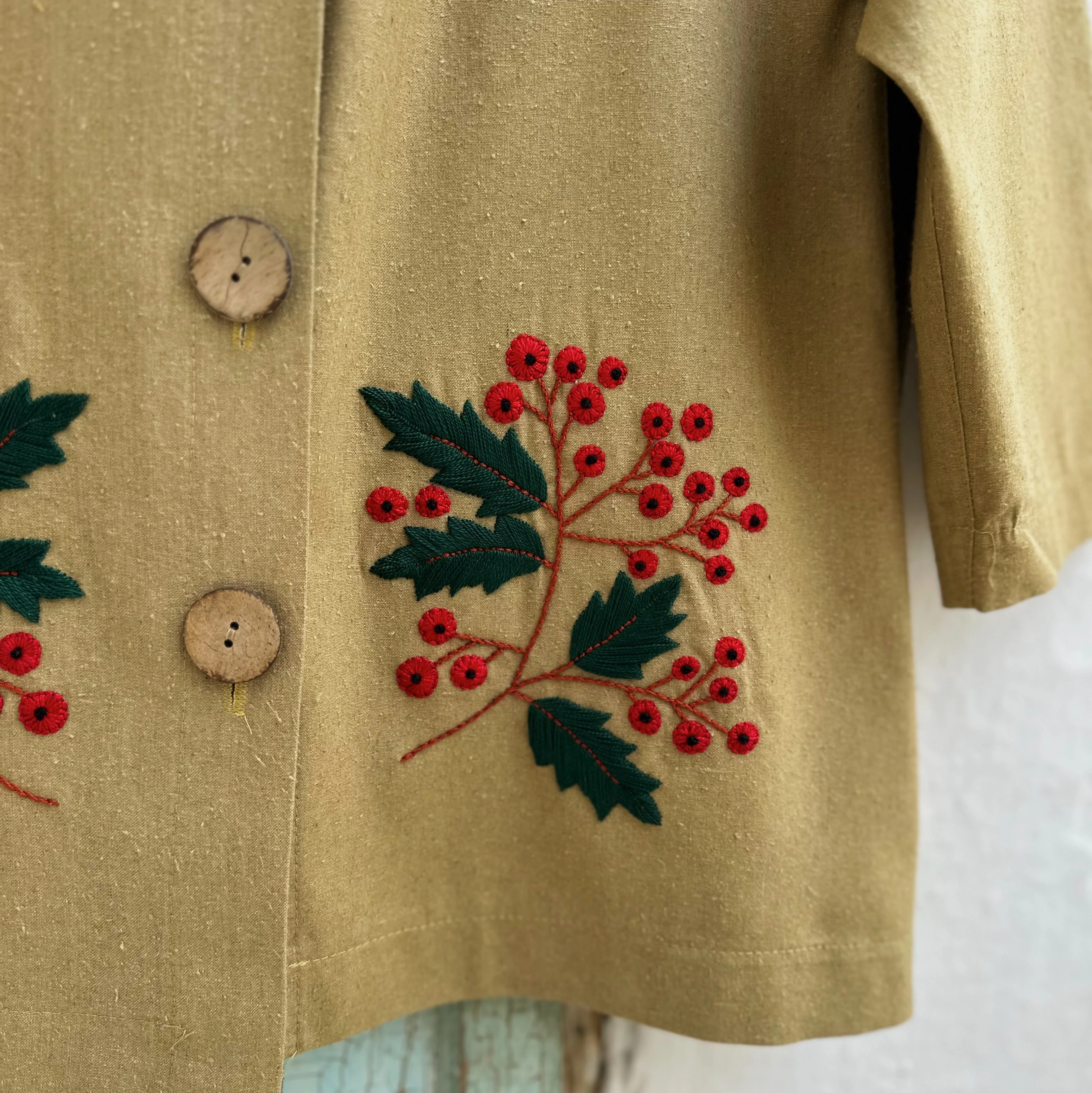 Kokina El Nakışlı Yün Keten Ceket (Standart Beden)