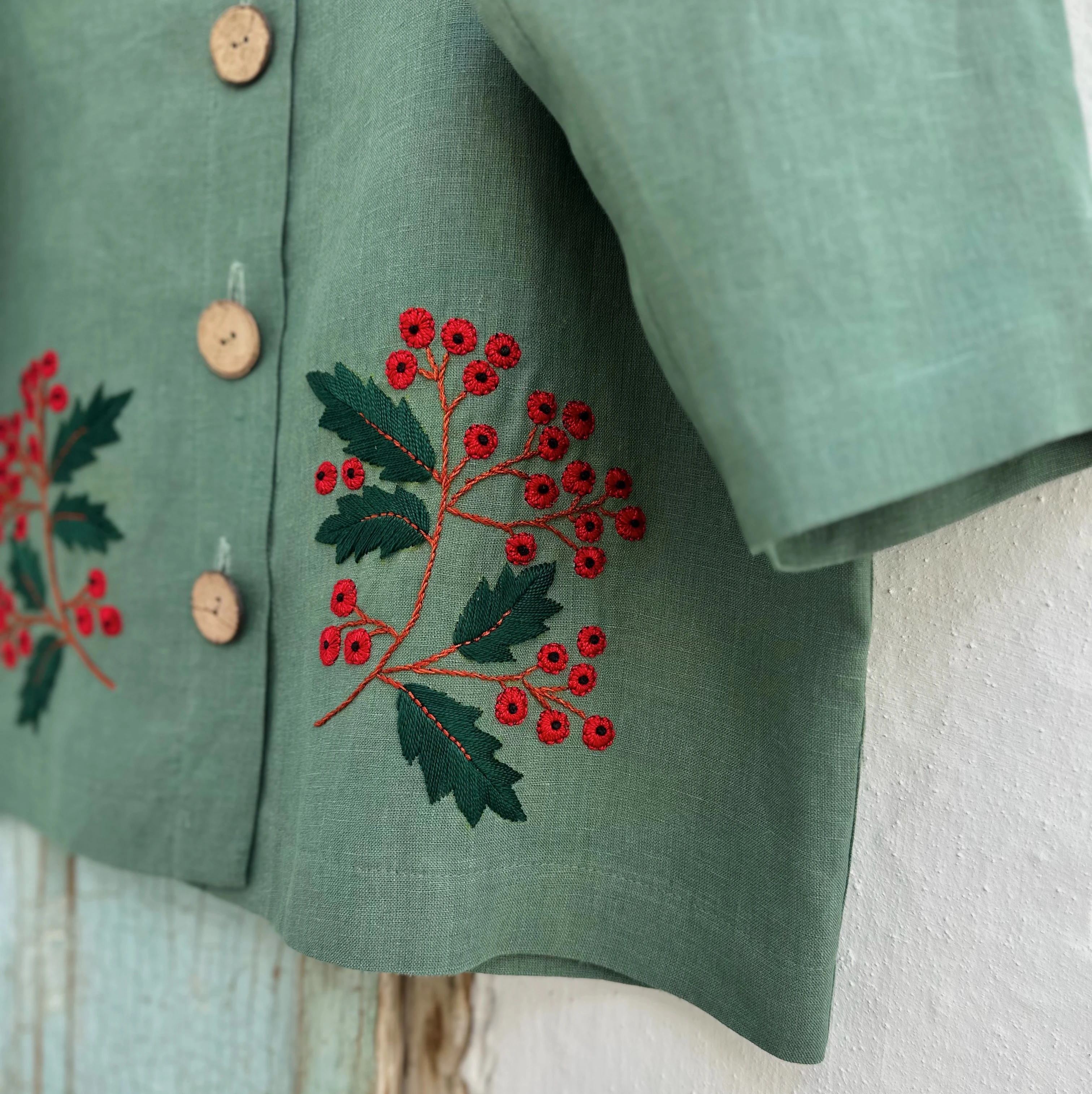 Kokina El Nakışlı İpek Keten Ceket (Standart Beden)