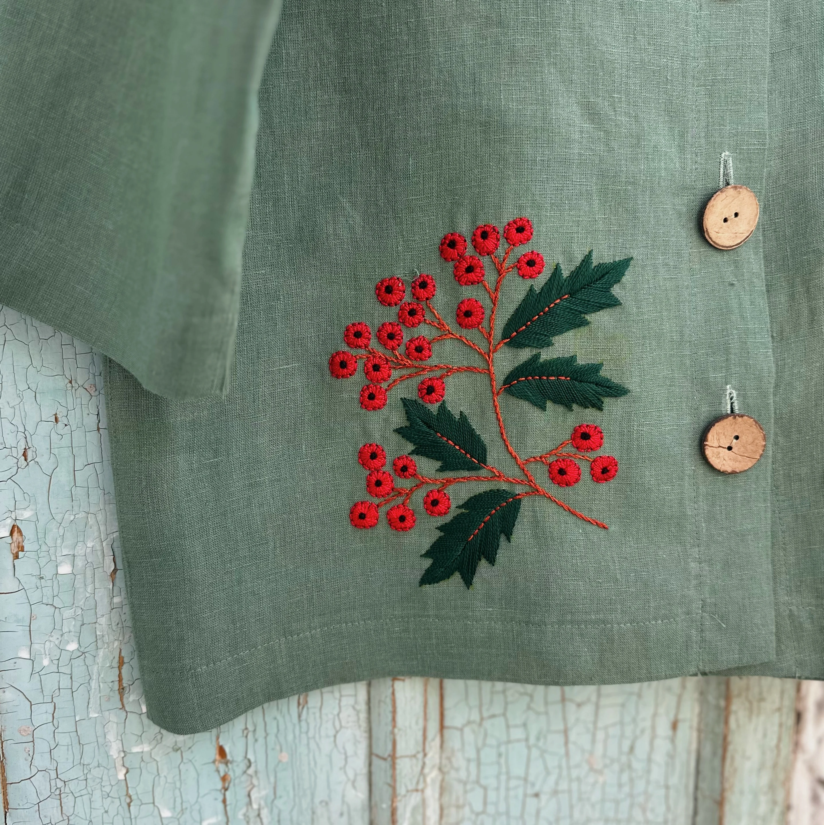 Kokina El Nakışlı İpek Keten Ceket (Standart Beden)