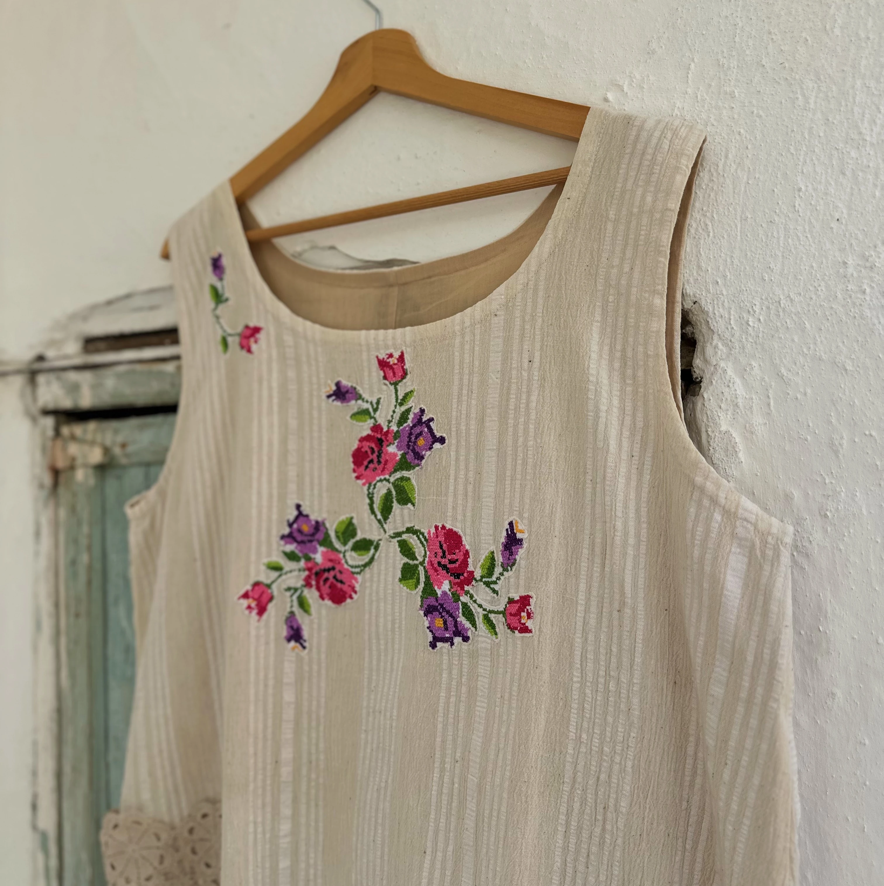 Pembe Mor Güller Elbise (44-46 Beden)