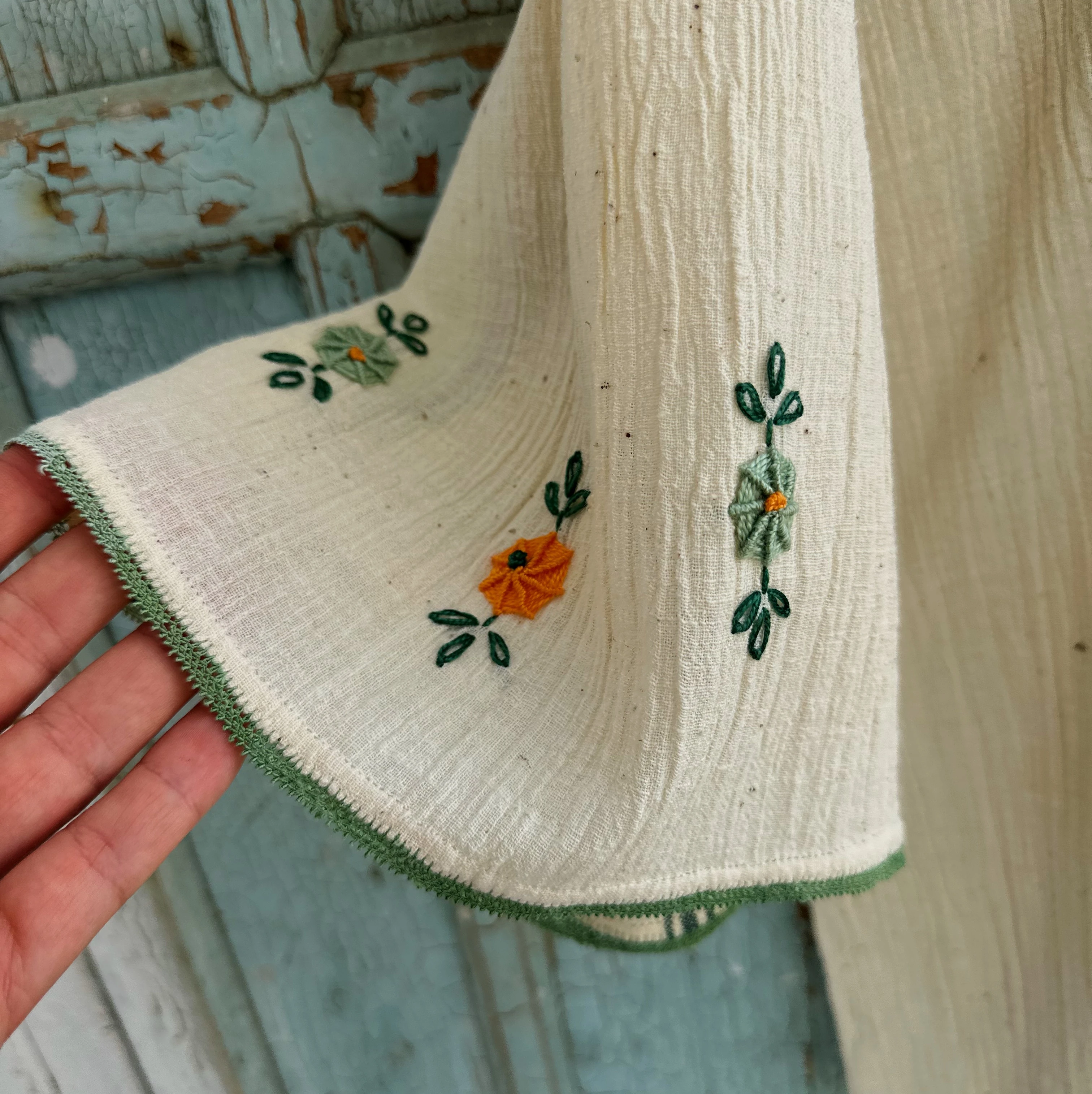 Turuncu Yeşil Çiçekli Göynek (50-52 Beden)