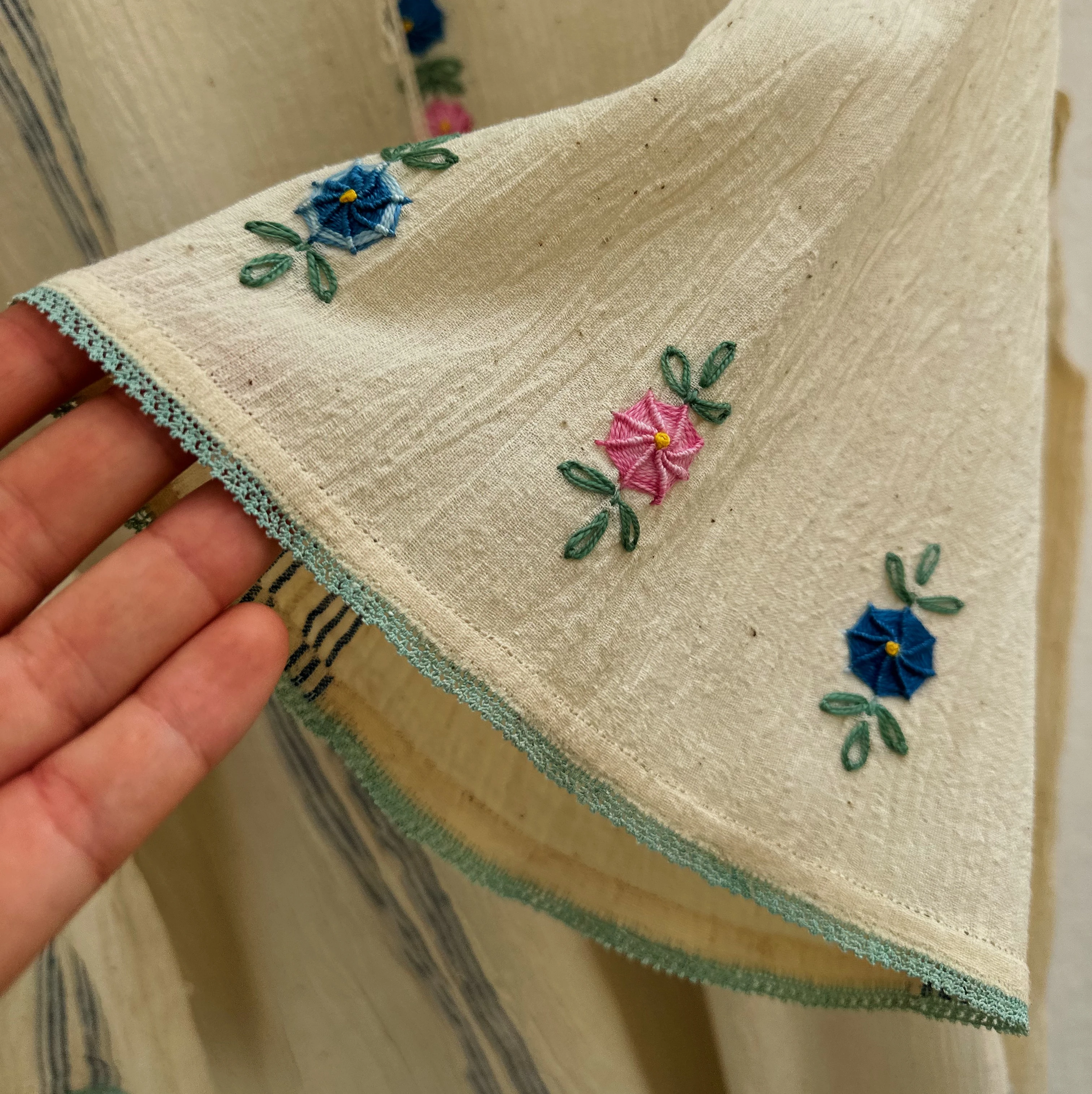 Pembe Mavi Çiçekli Göynek (42 Beden)