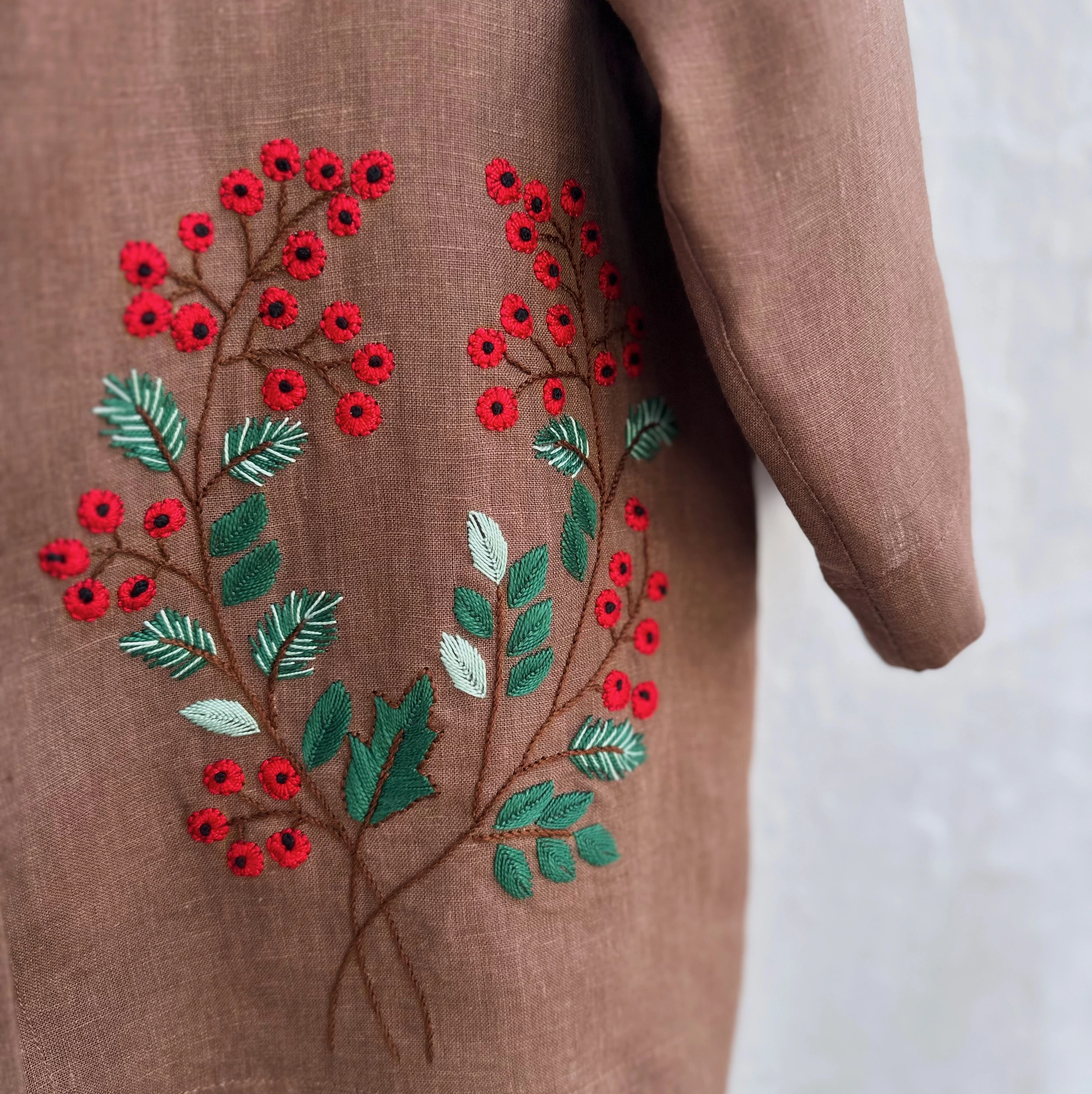 Kokina El Nakışlı İpek Keten Ceket (Standart Beden)