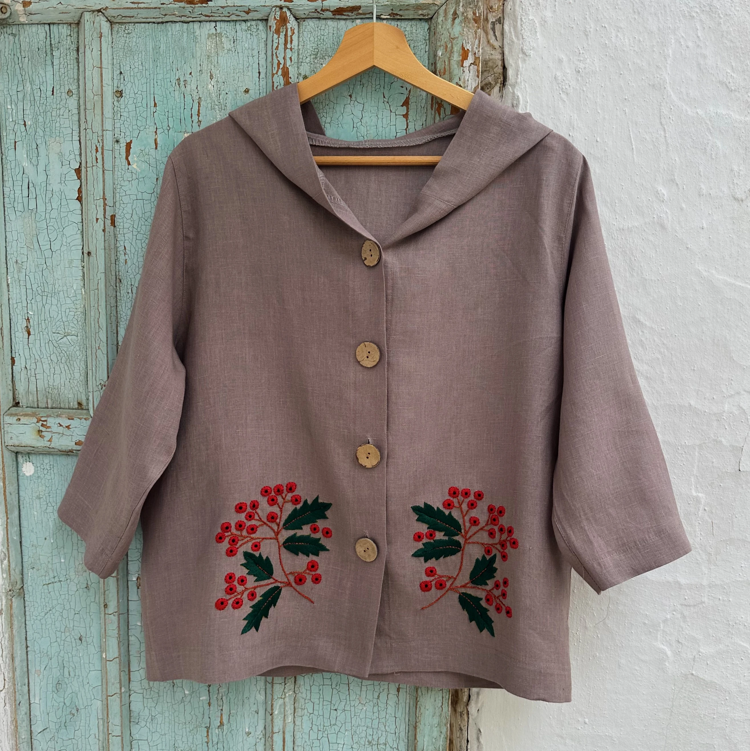 Kokina El Nakışlı İpek Keten Ceket (Standart Beden)