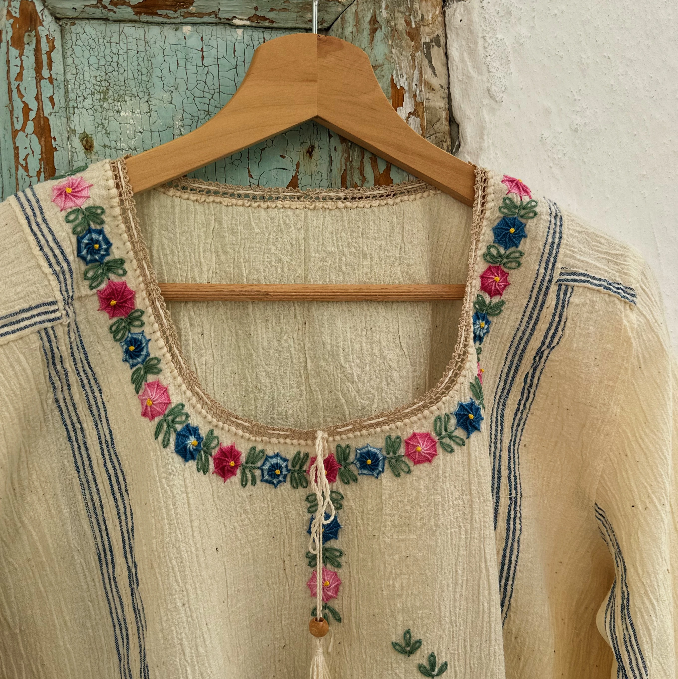 Pembe Mavi Çiçekli Göynek (42 Beden)