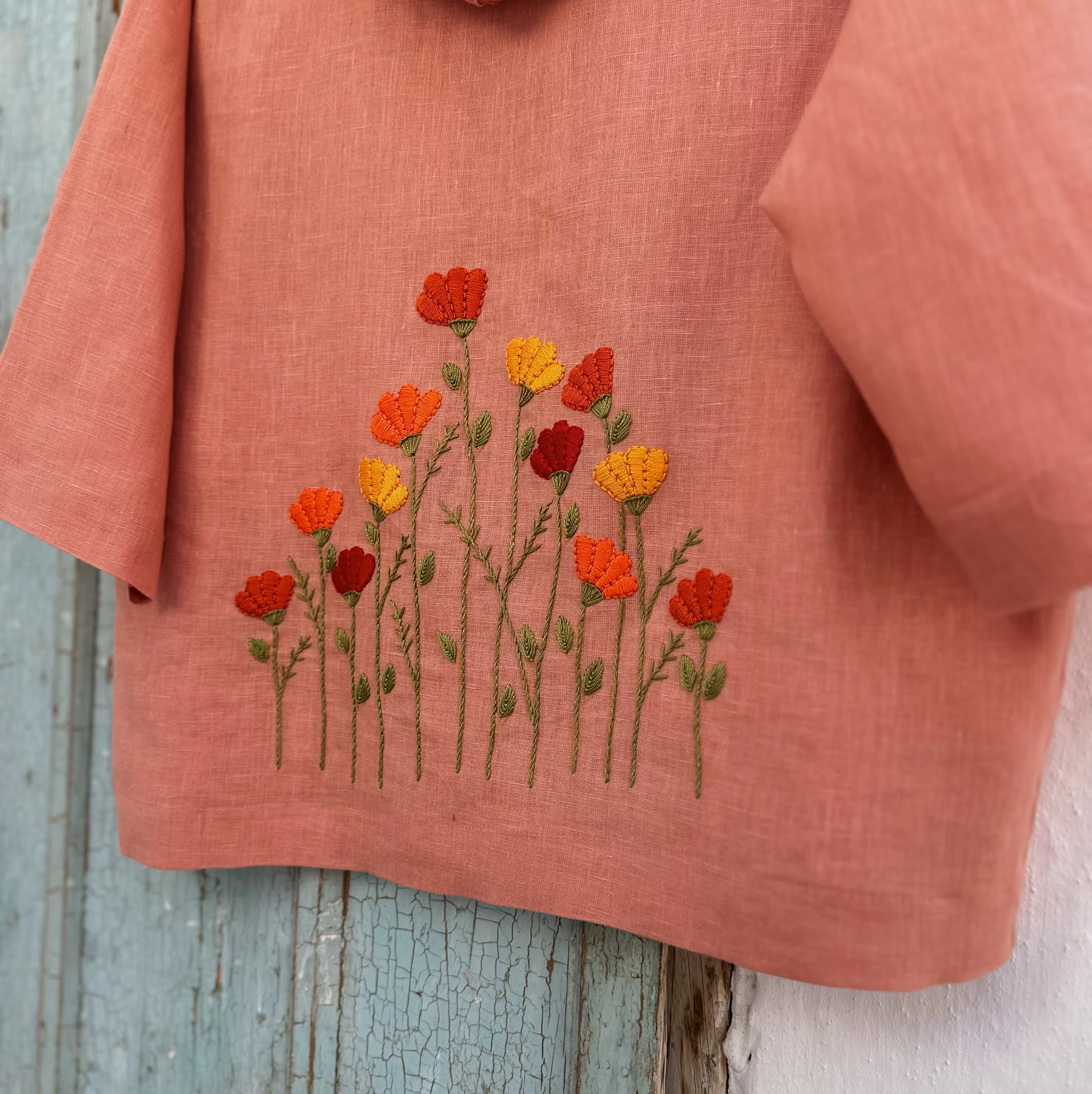 Bahar Çiçekleri El Nakışlı İpek Keten Ceket (Standart Beden)