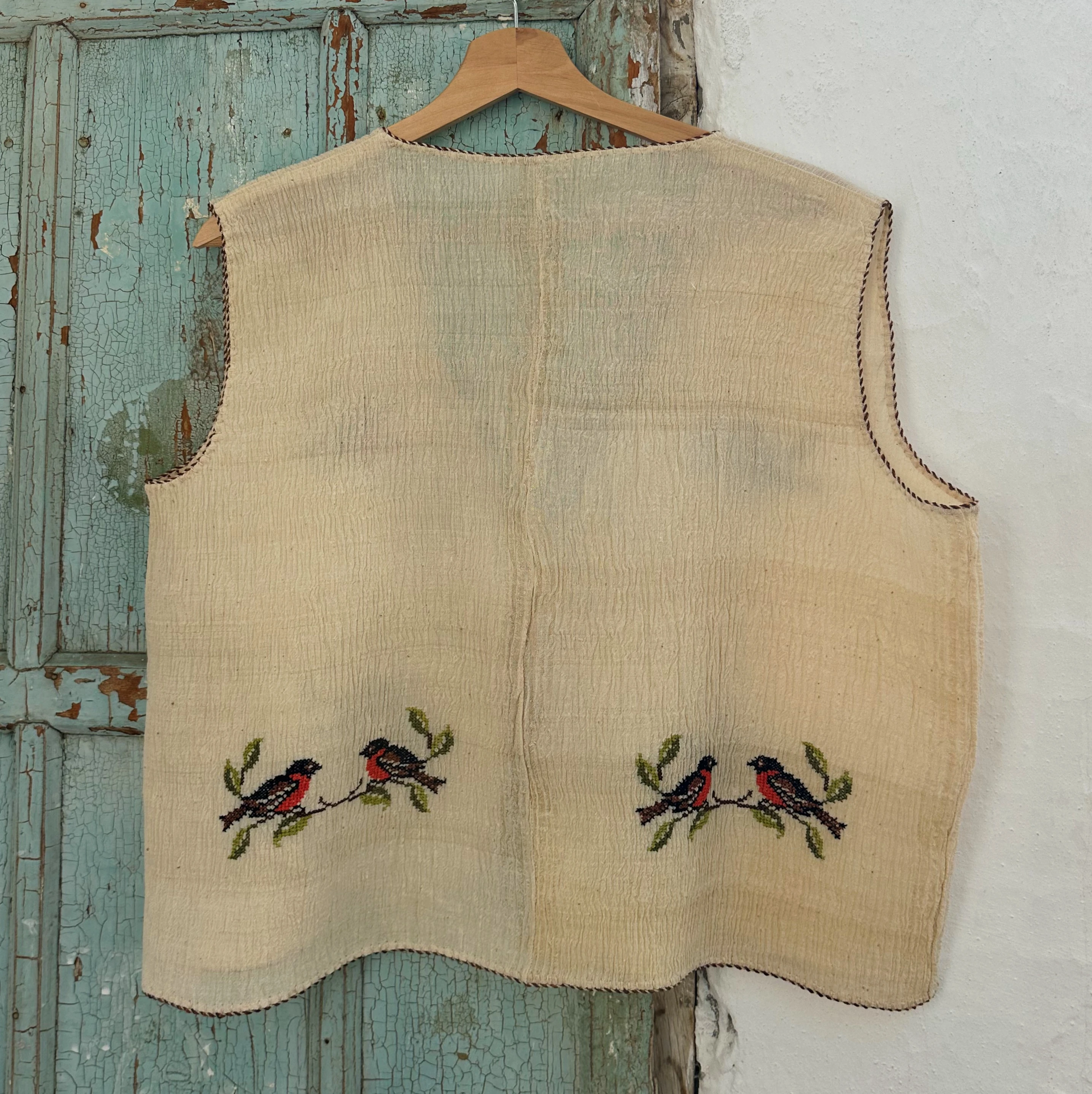Kuşlar El Nakışlı Dokuma Yelek (42-44 Beden)