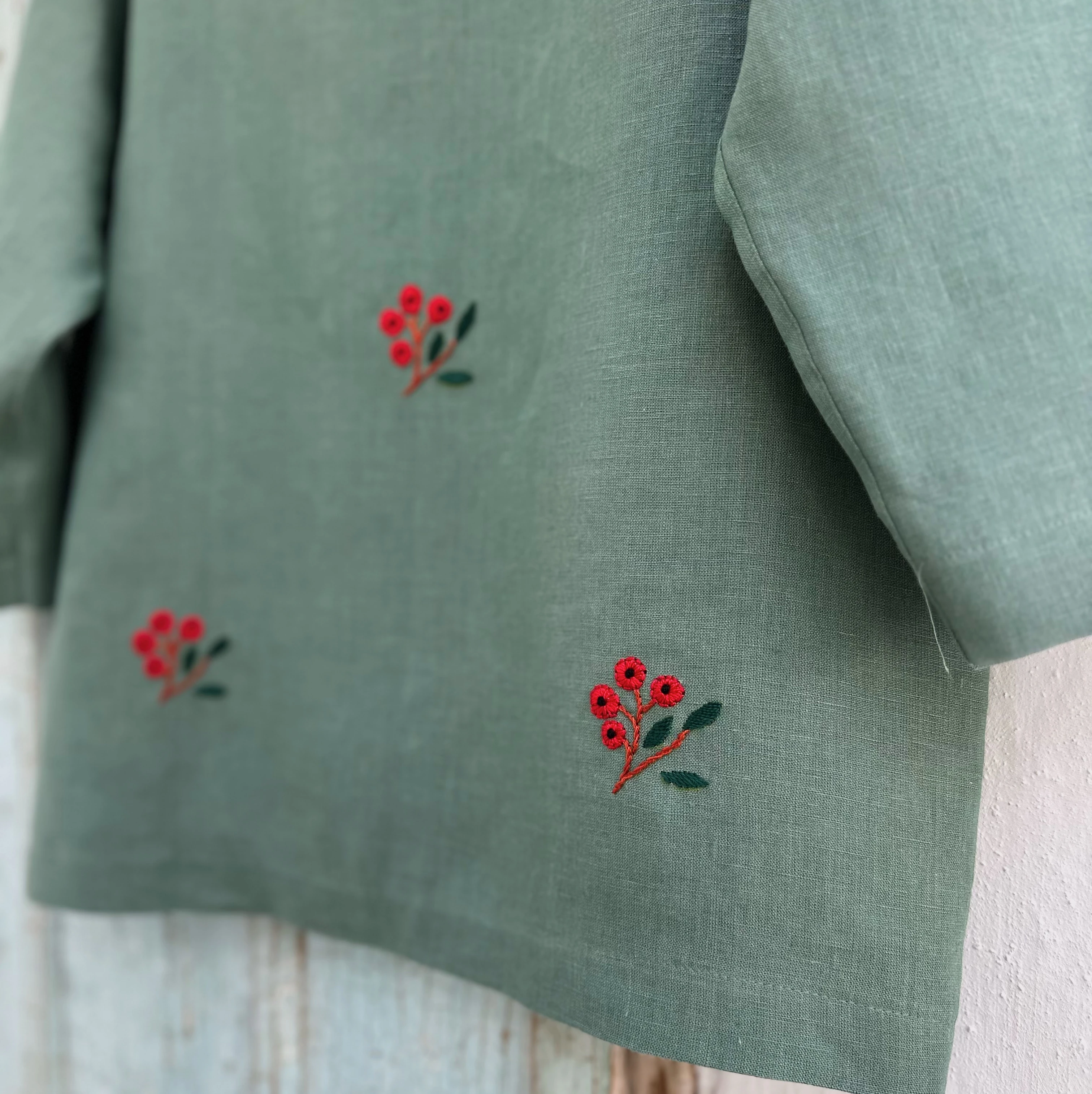 Kokina El Nakışlı İpek Keten Ceket (Standart Beden)