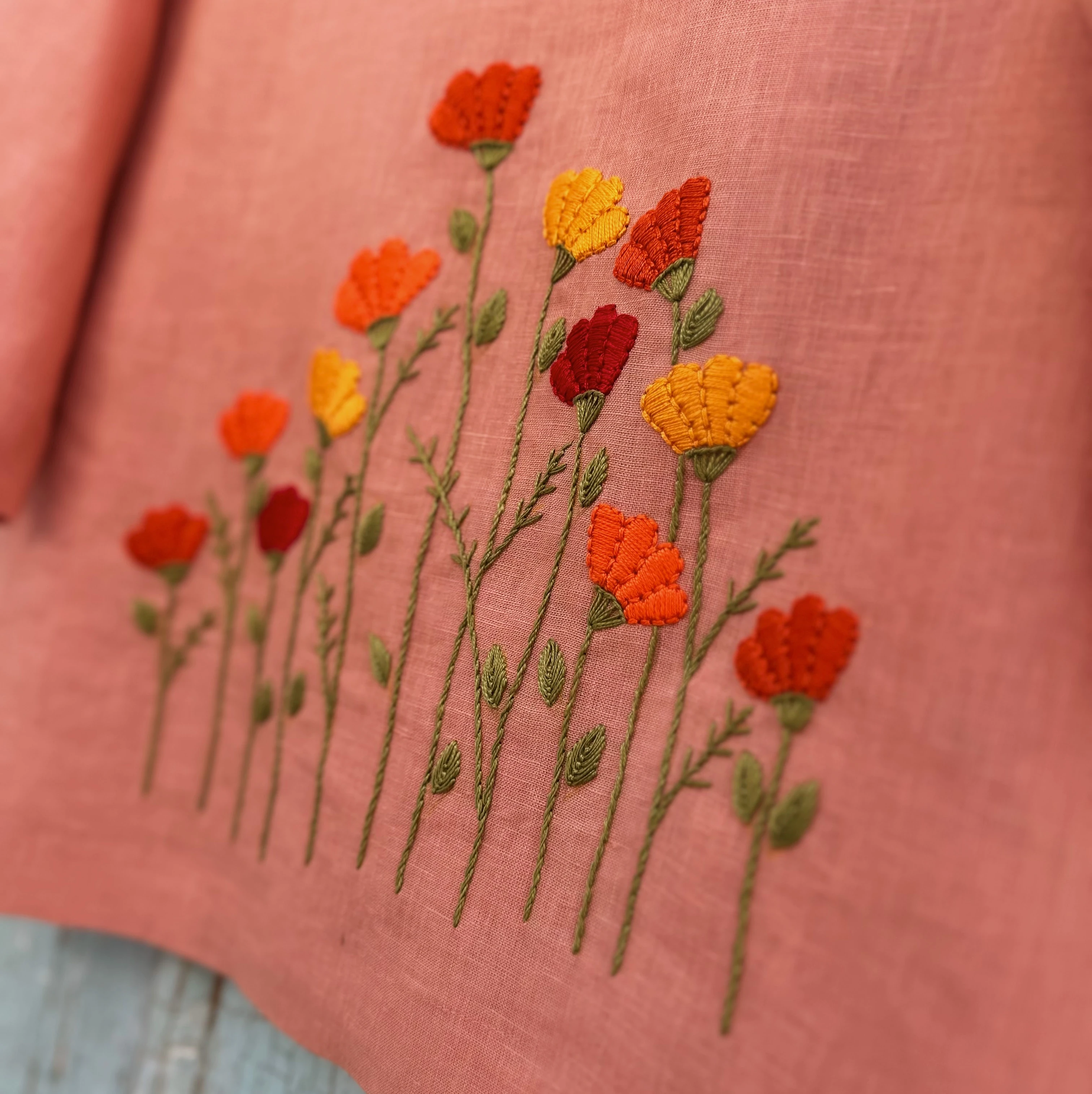 Bahar Çiçekleri El Nakışlı İpek Keten Ceket (Standart Beden)