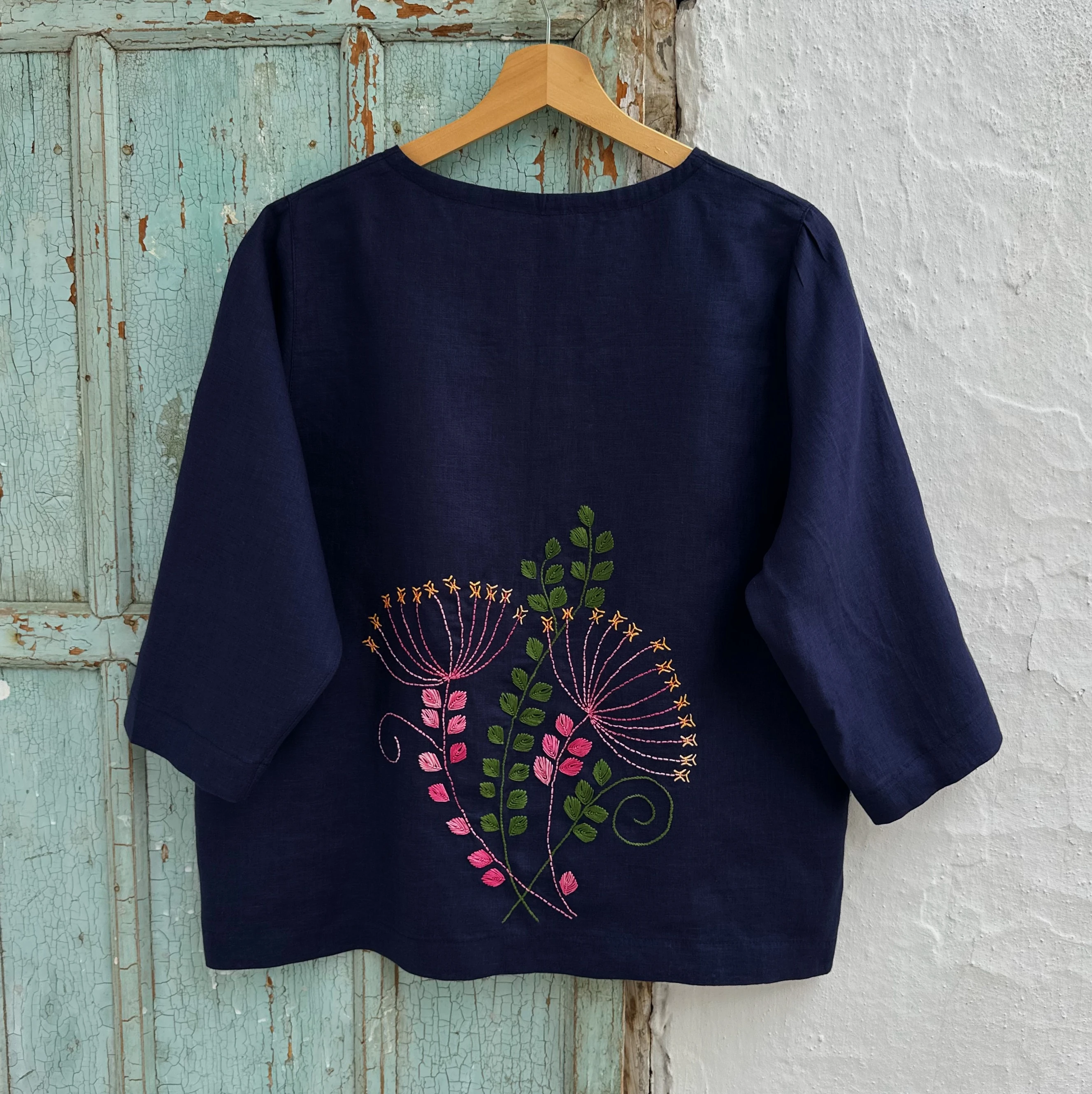 Baldıran Otu İşlemeli İpek Keten Ceket (Standart Beden)