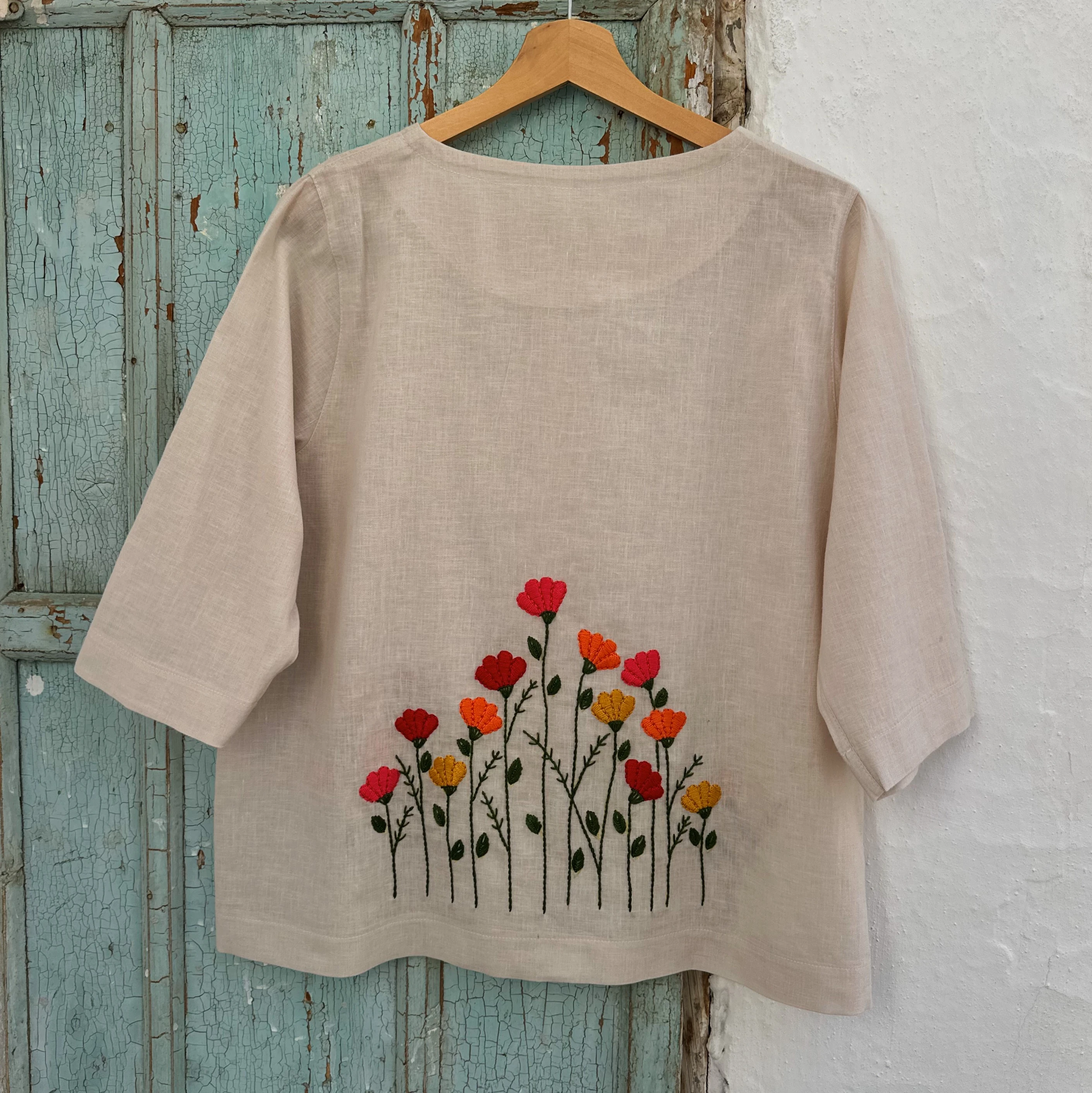 Bahar Çiçekleri El Nakışlı İpek Keten Ceket (Standart Beden)