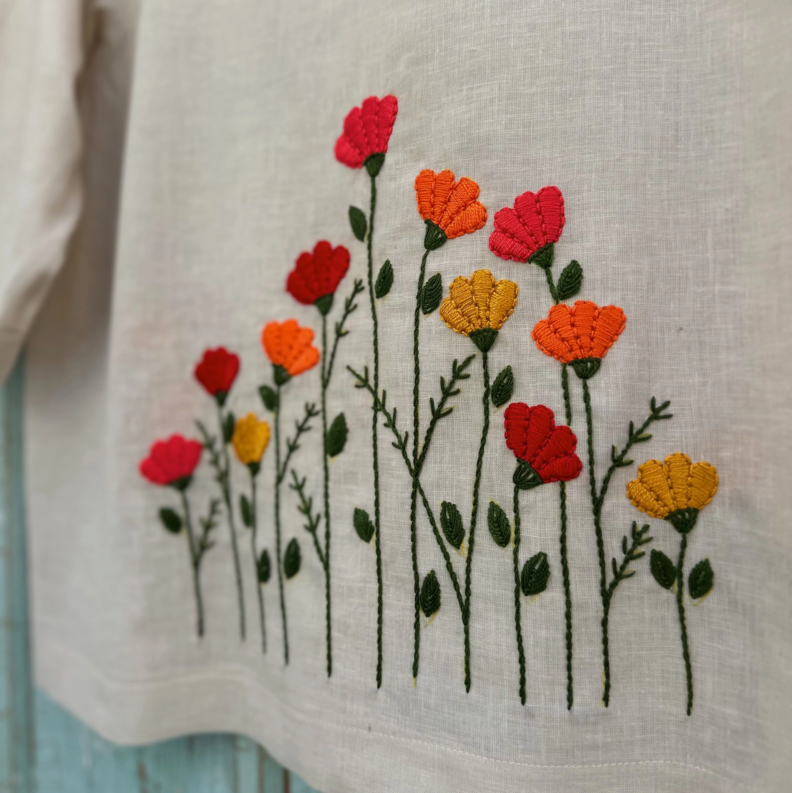 Bahar Çiçekleri El Nakışlı İpek Keten Ceket (Standart Beden)