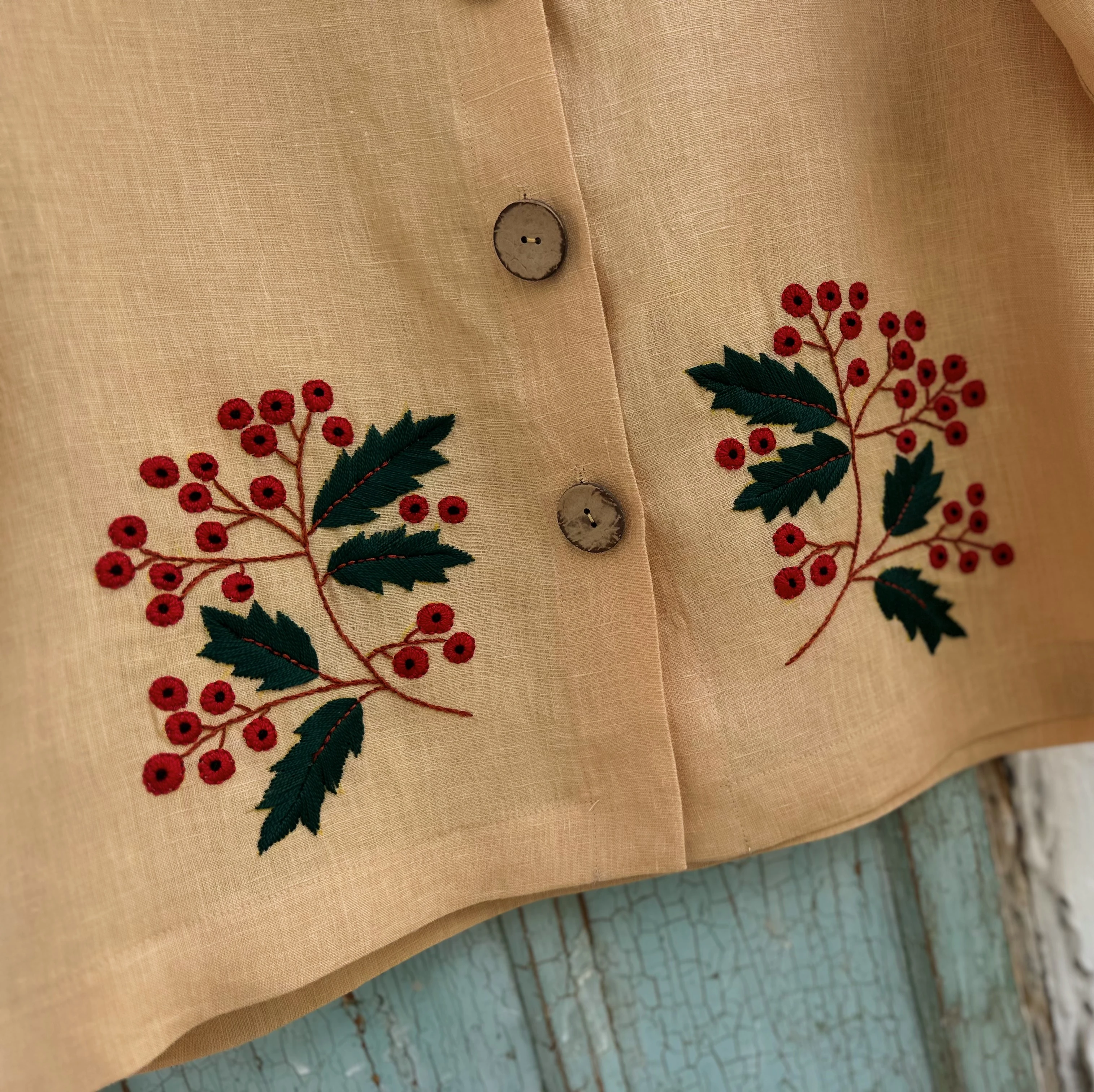 Kokina El Nakışlı İpek Keten Ceket (Standart Beden)