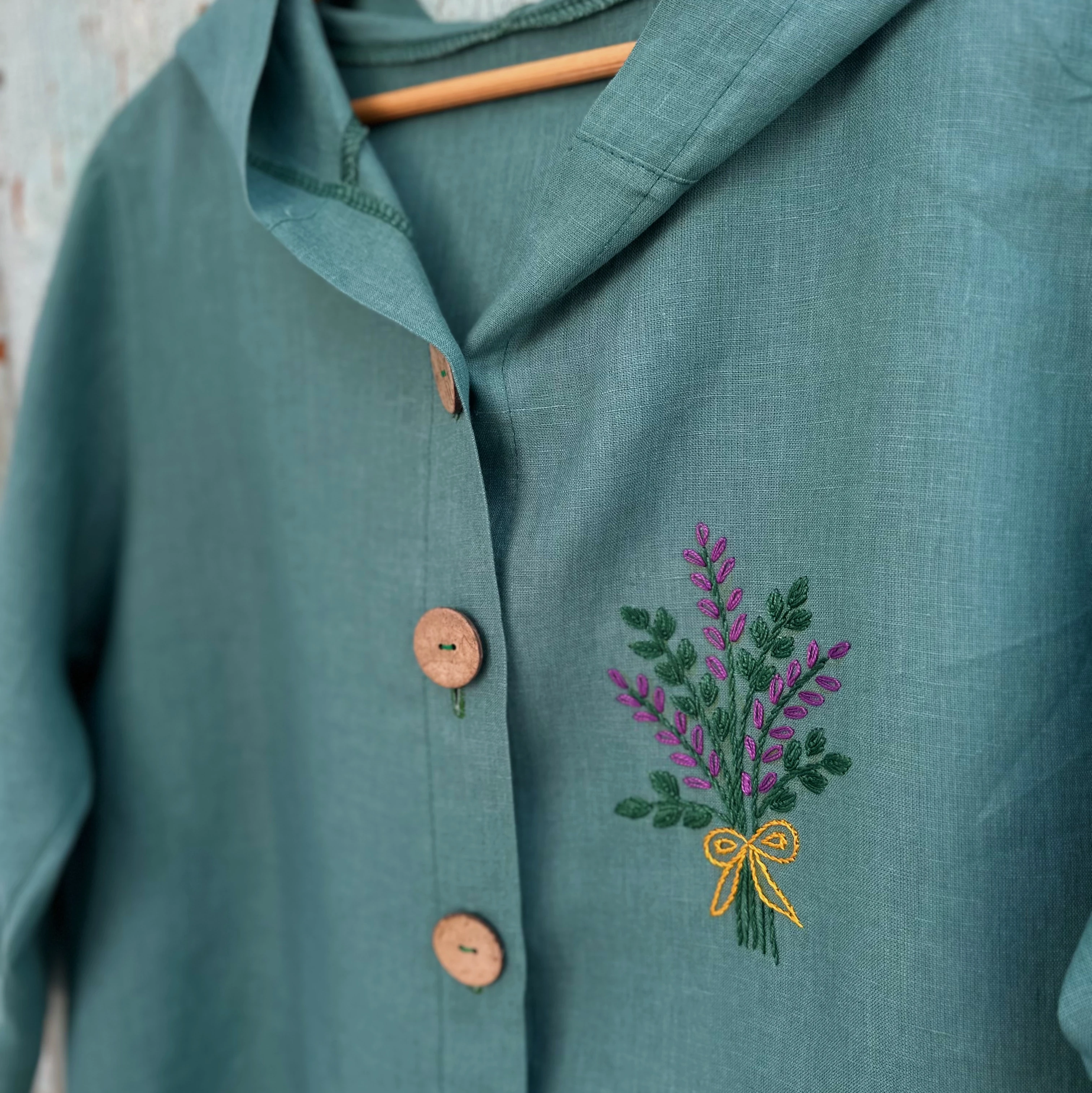 Lavantalar El Nakışlı İpek Keten Ceket (Standart Beden)