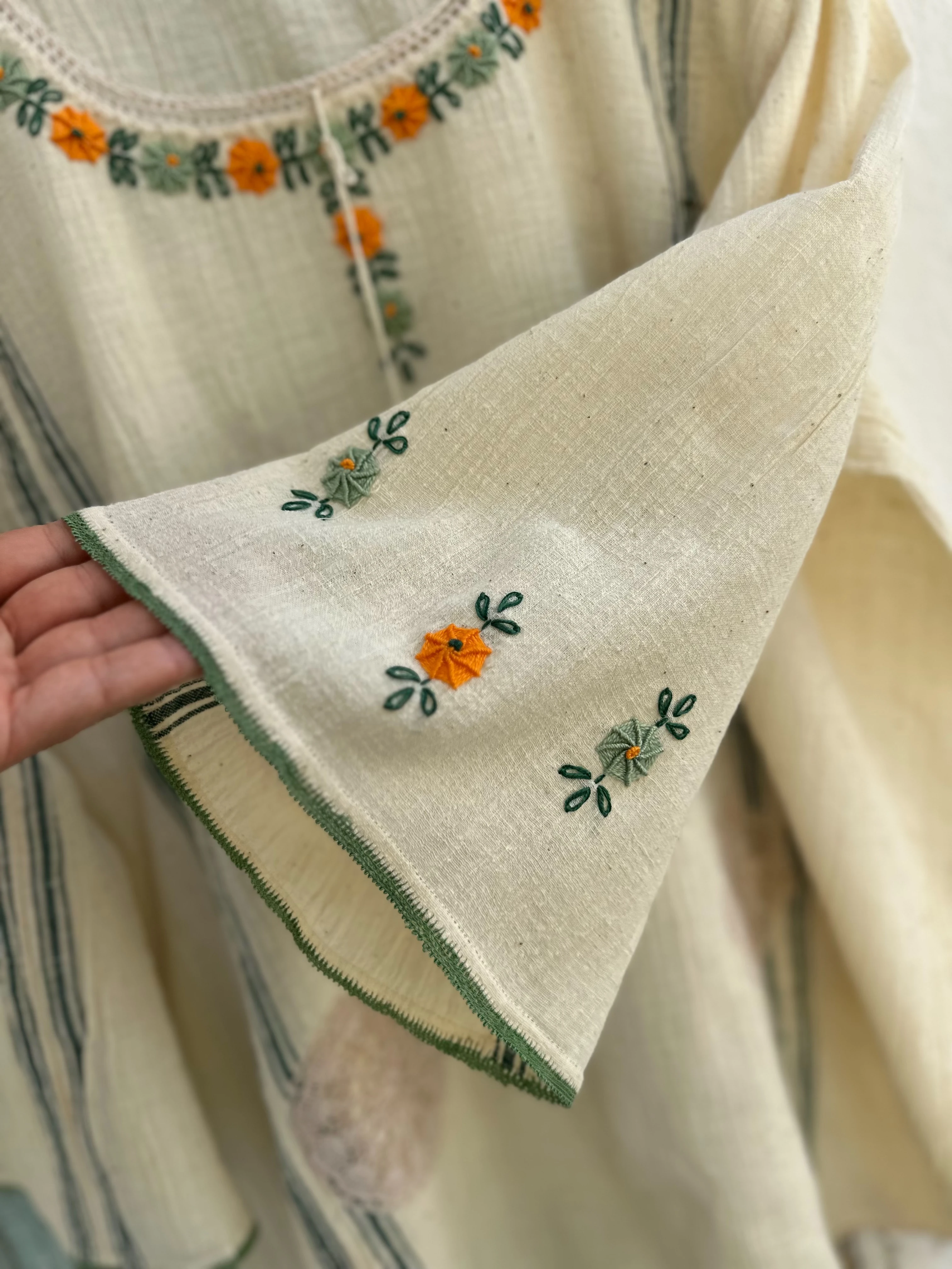 Turuncu Yeşil Çiçekli Göynek (50-52 Beden)