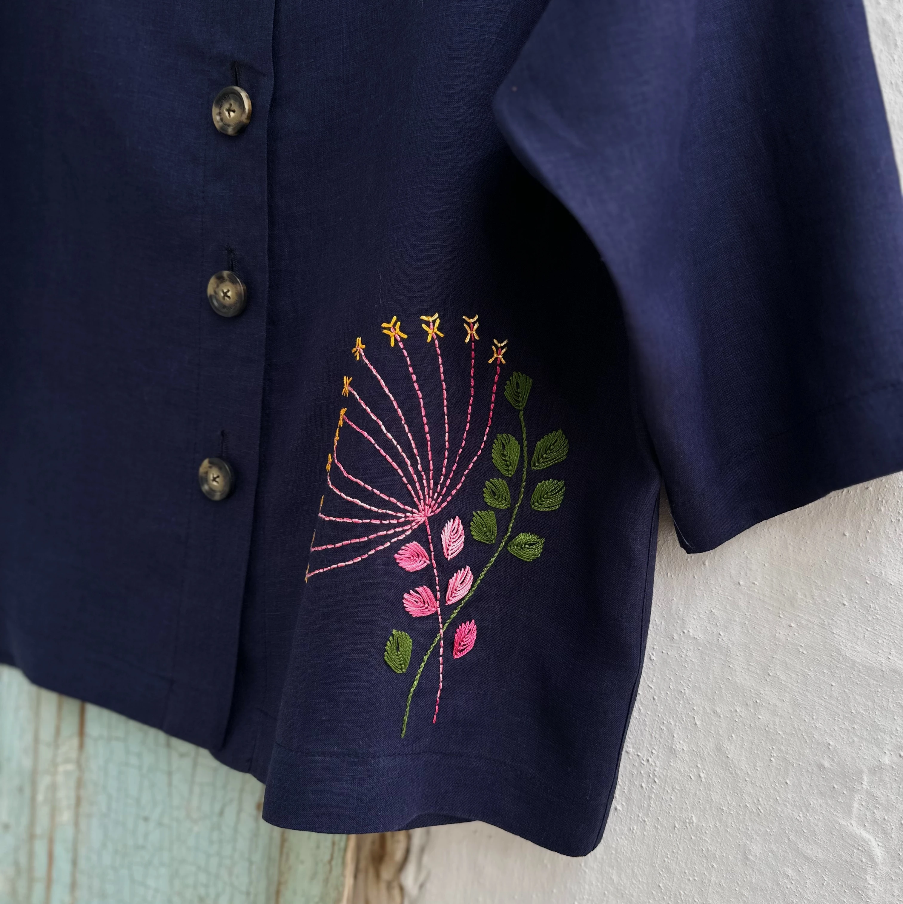 Baldıran Otu İşlemeli İpek Keten Ceket (Standart Beden)