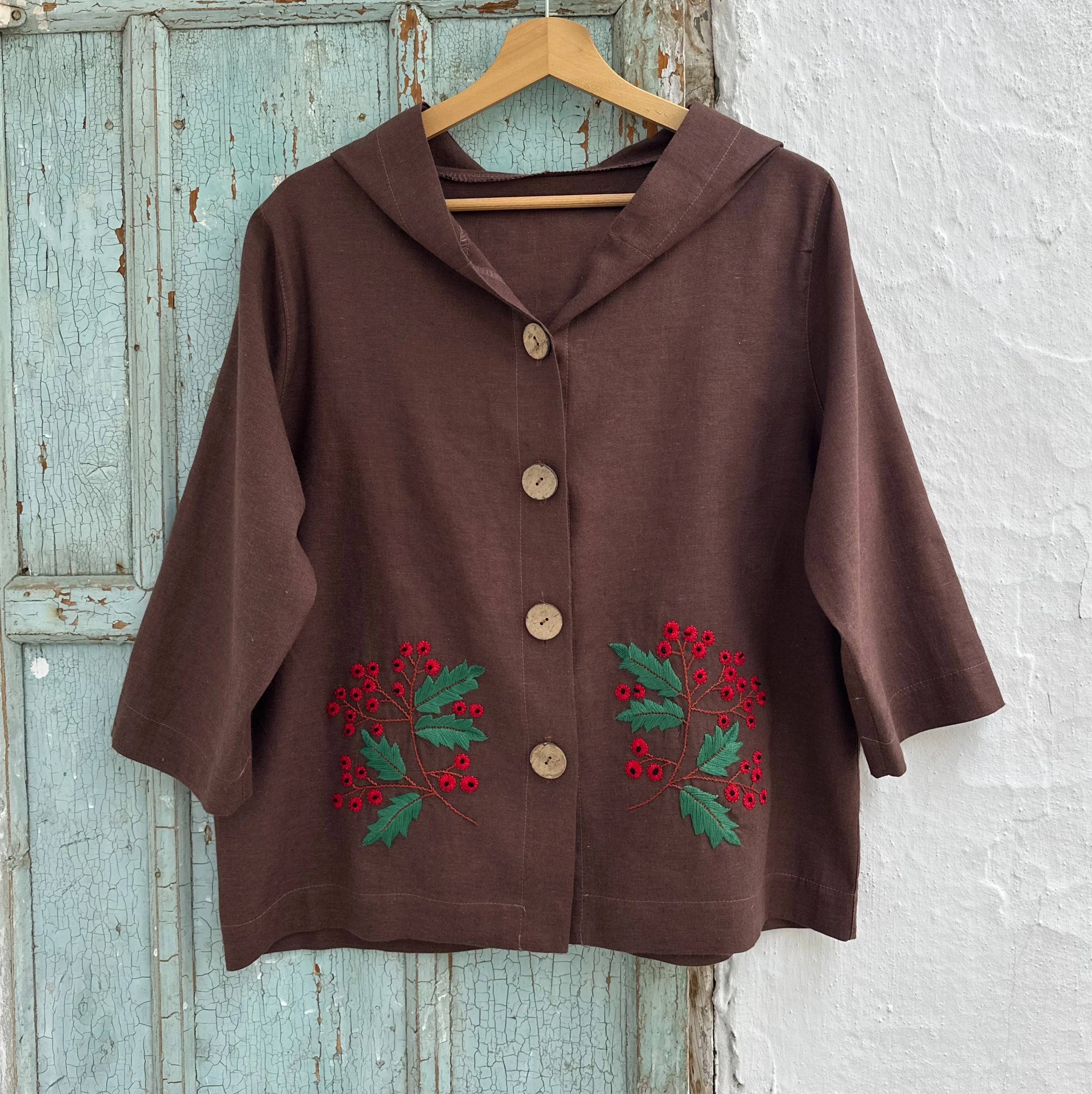 Kokina El Nakışlı İpek Keten Ceket (Standart Beden)