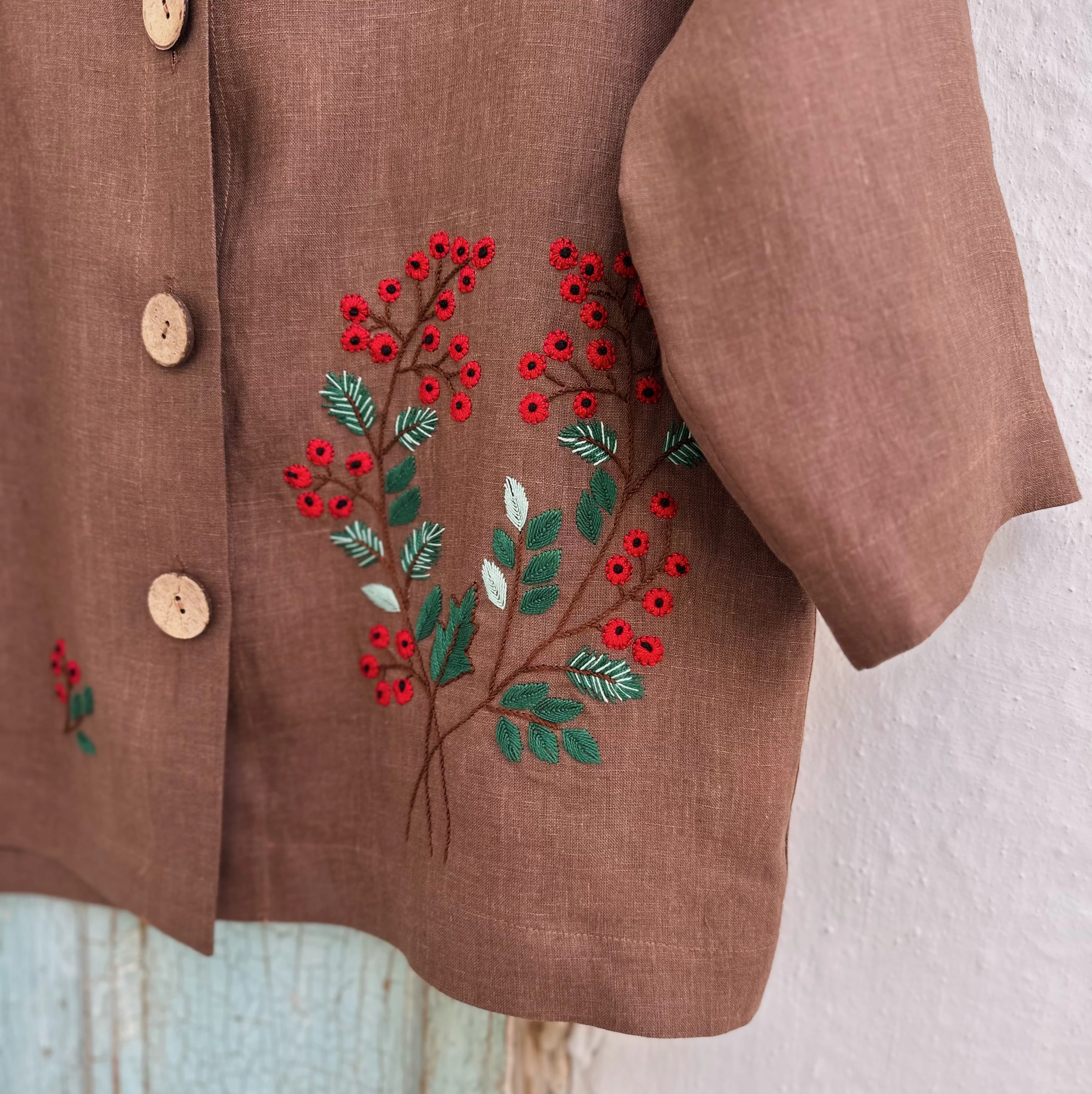 Kokina El Nakışlı İpek Keten Ceket (Standart Beden)