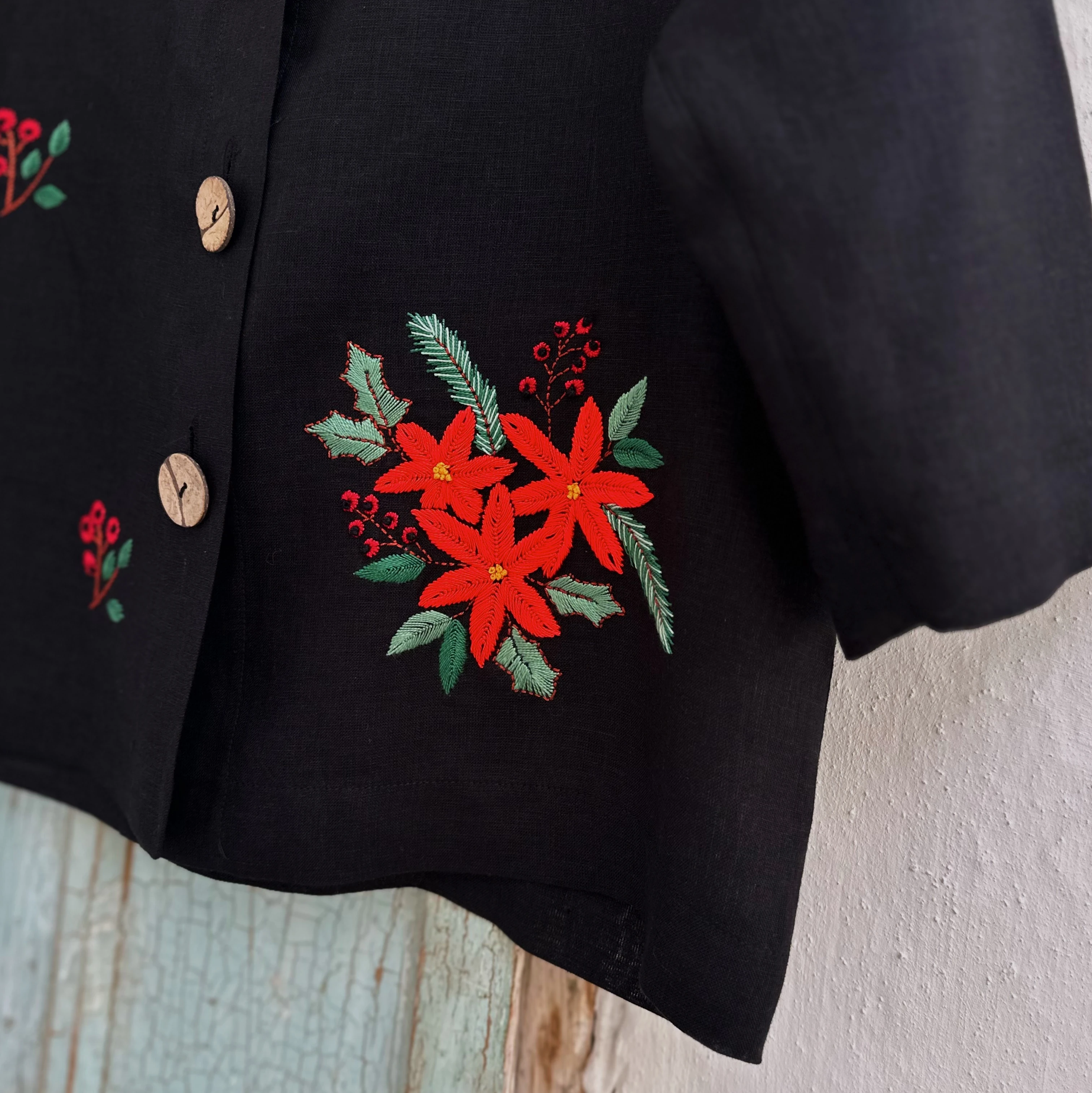 Atatürk Çiçeği El Nakışlı İpek Keten Ceket (Standart Beden)