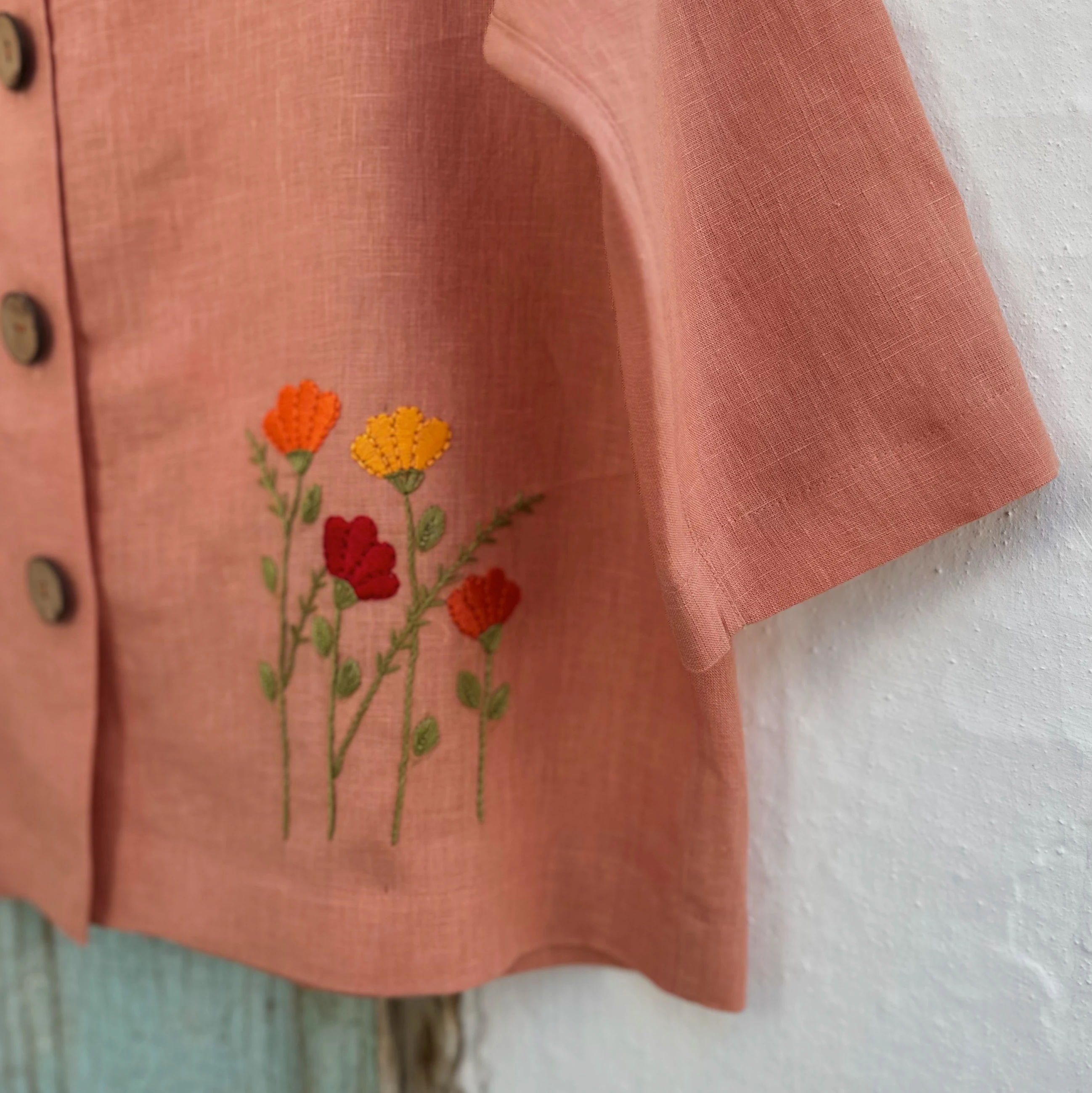 Bahar Çiçekleri El Nakışlı İpek Keten Ceket (Standart Beden)