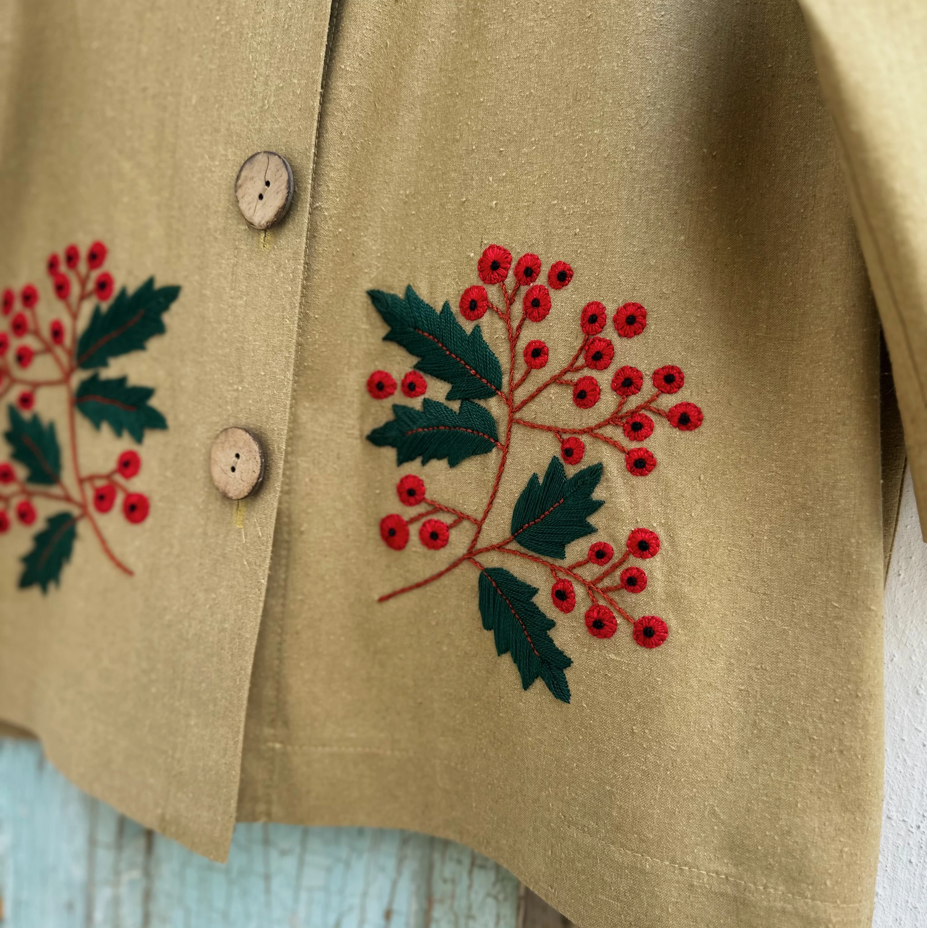 Kokina El Nakışlı Yün Keten Ceket (Standart Beden)