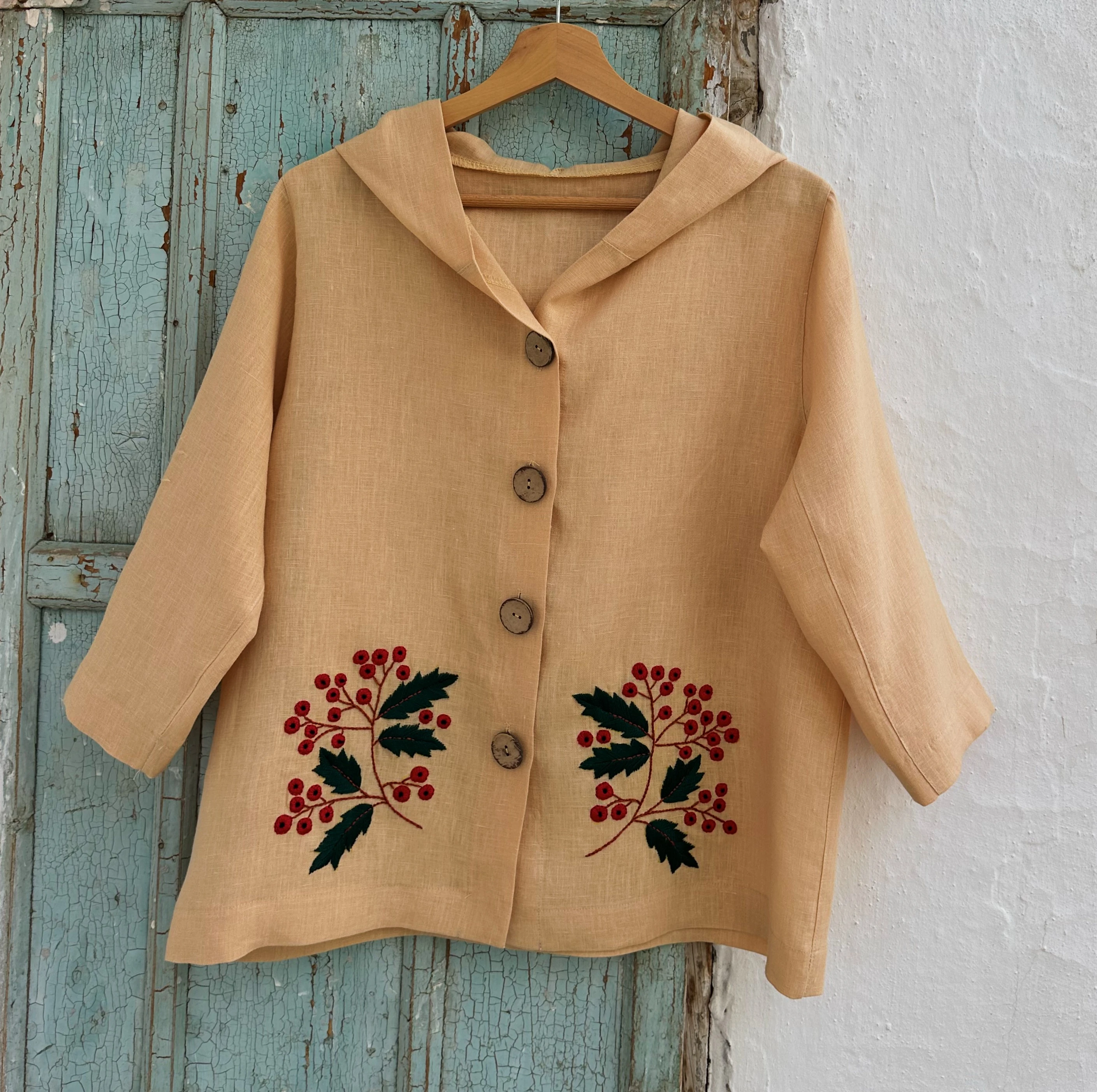 Kokina El Nakışlı İpek Keten Ceket (Standart Beden)