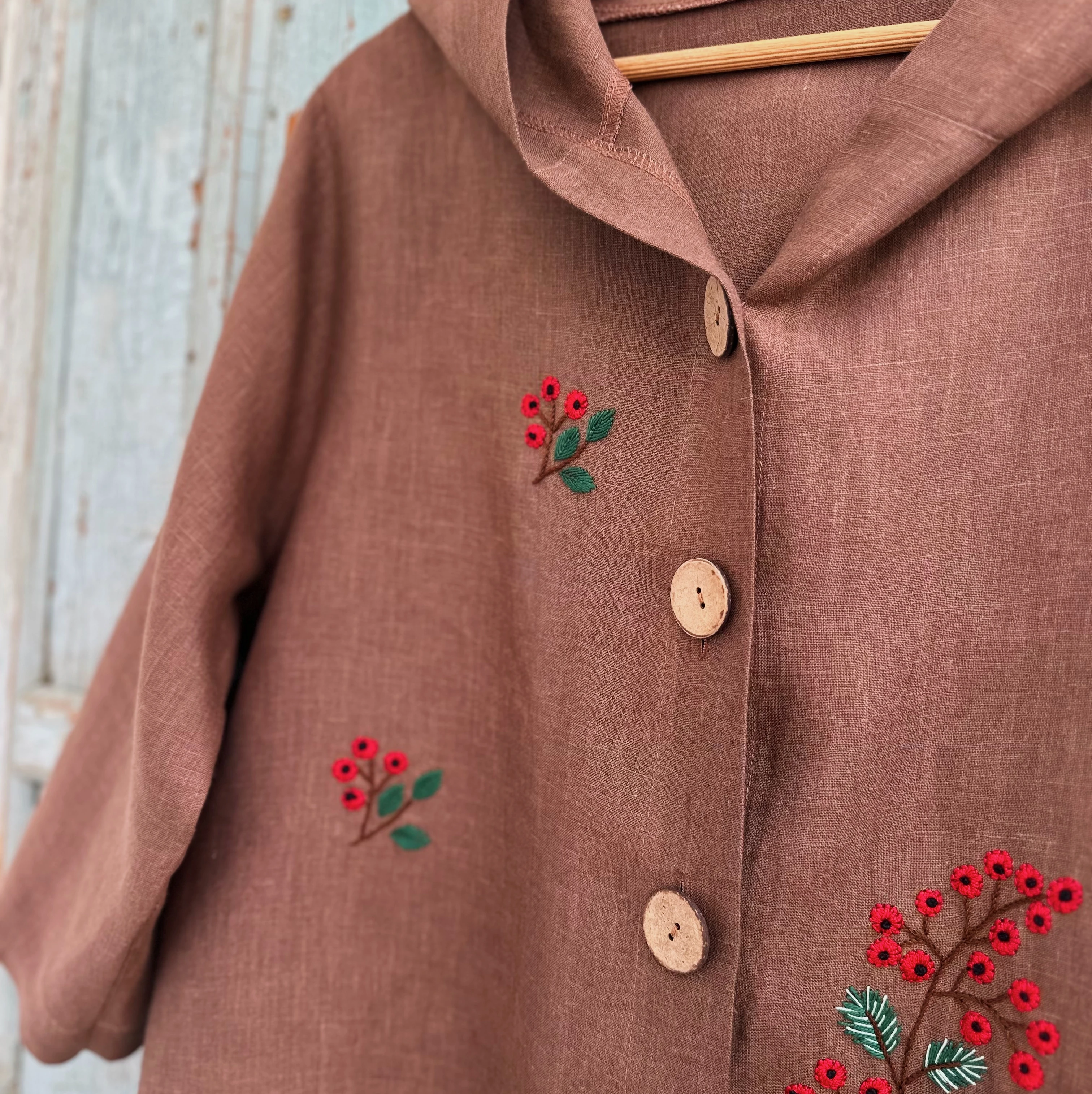 Kokina El Nakışlı İpek Keten Ceket (Standart Beden)