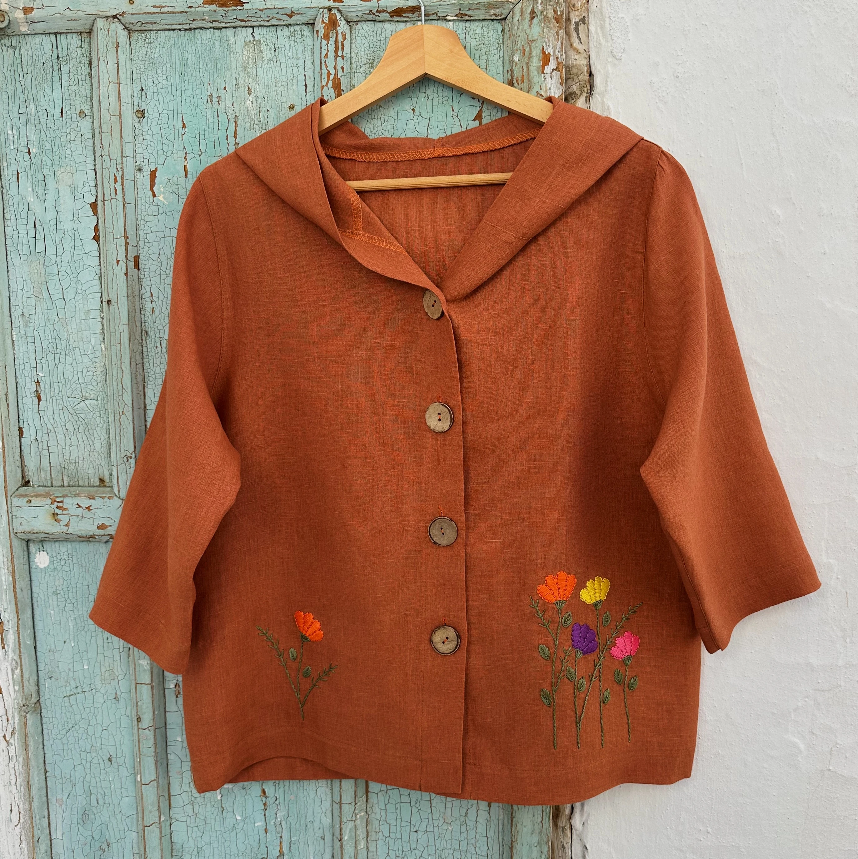 Bahar Çiçekleri El Nakışlı İpek Keten Ceket (Standart Beden)