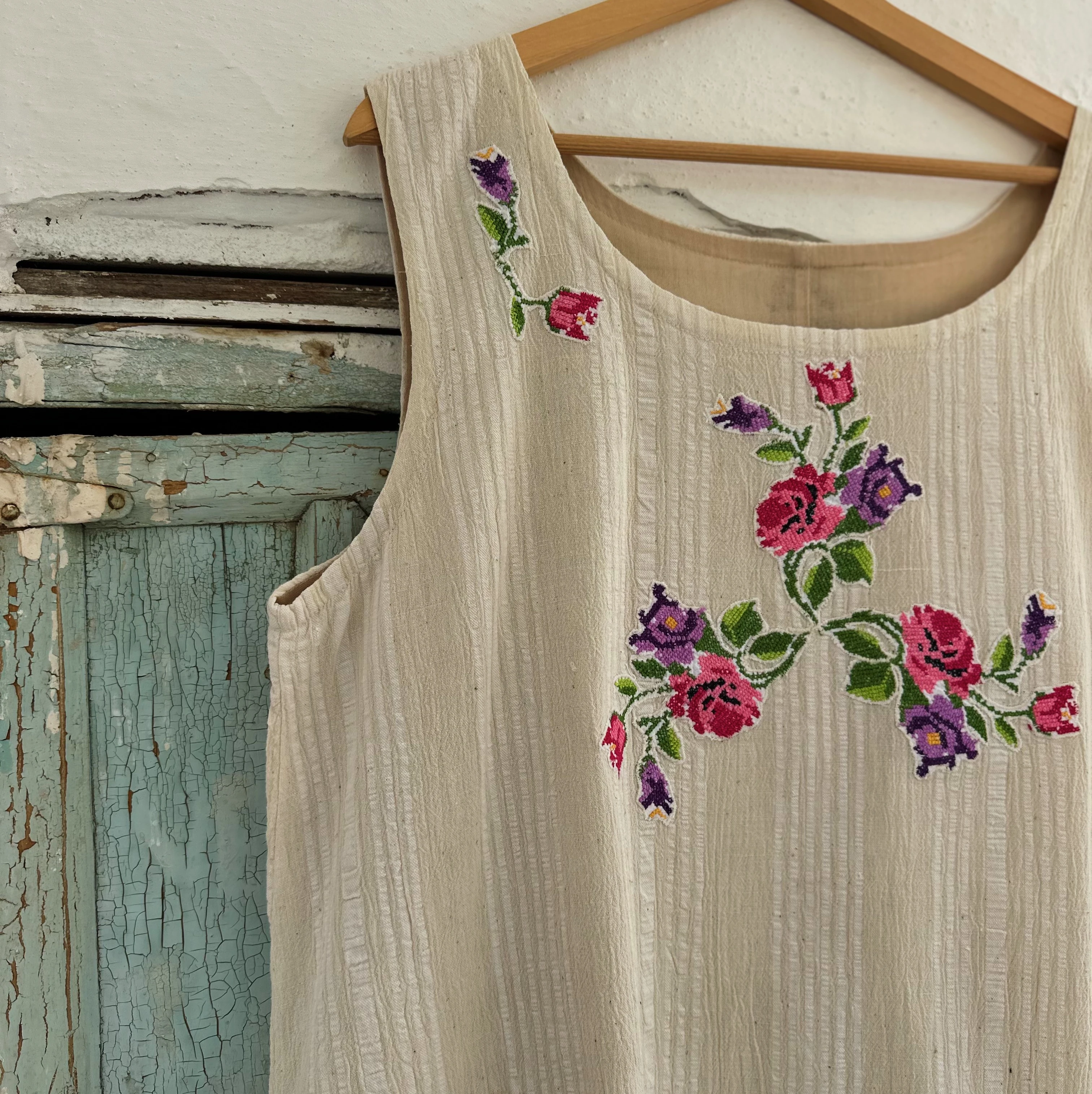 Pembe Mor Güller Elbise (44-46 Beden)