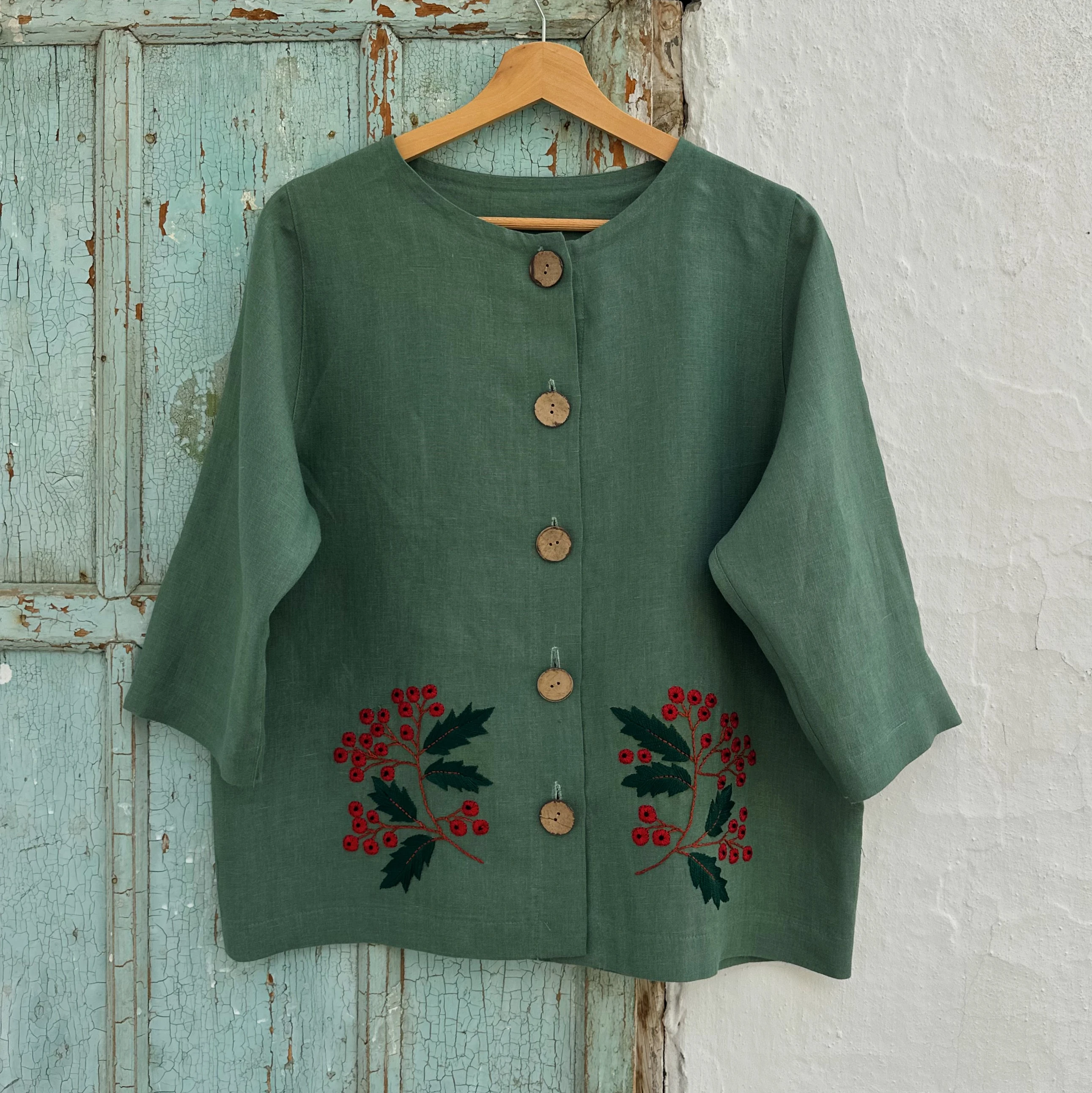 Kokina El Nakışlı İpek Keten Ceket (Standart Beden)