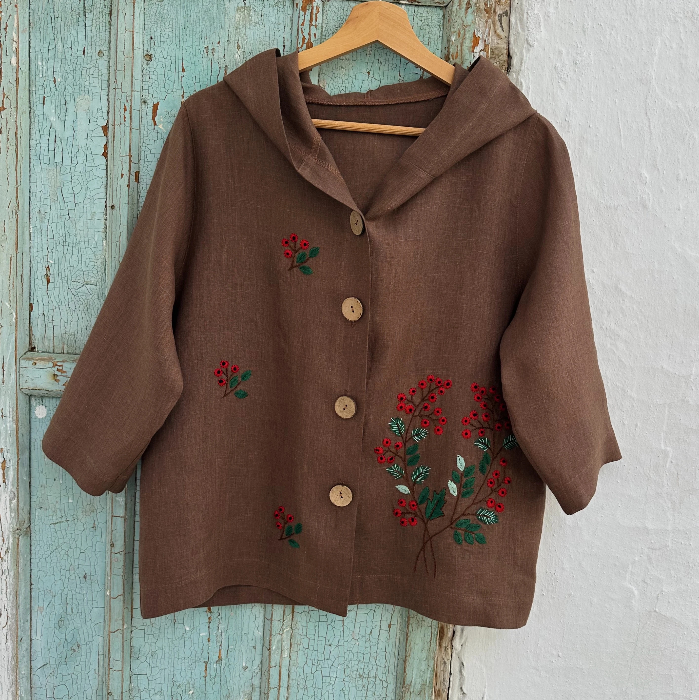 Kokina El Nakışlı İpek Keten Ceket (Standart Beden)