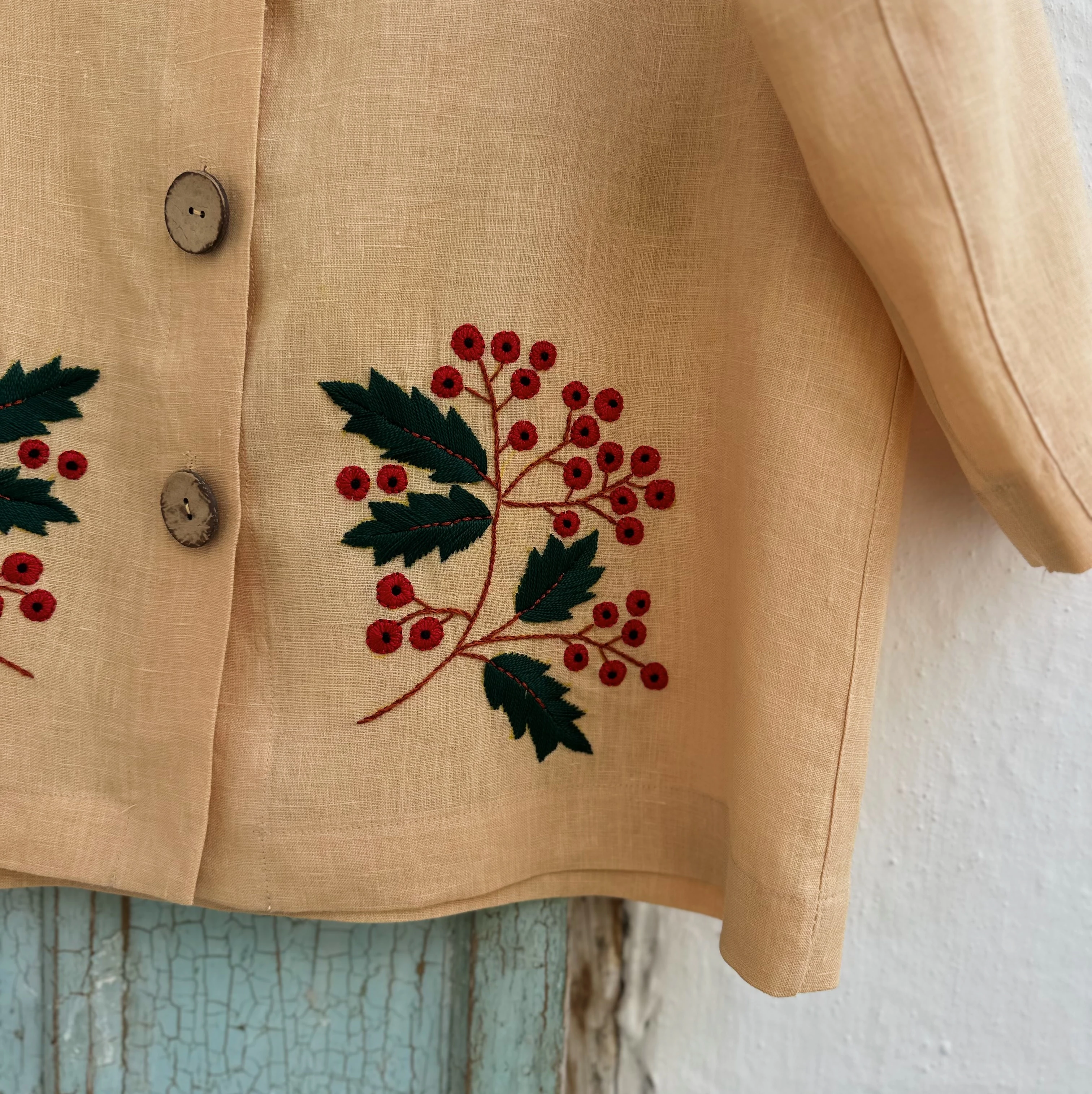 Kokina El Nakışlı İpek Keten Ceket (Standart Beden)