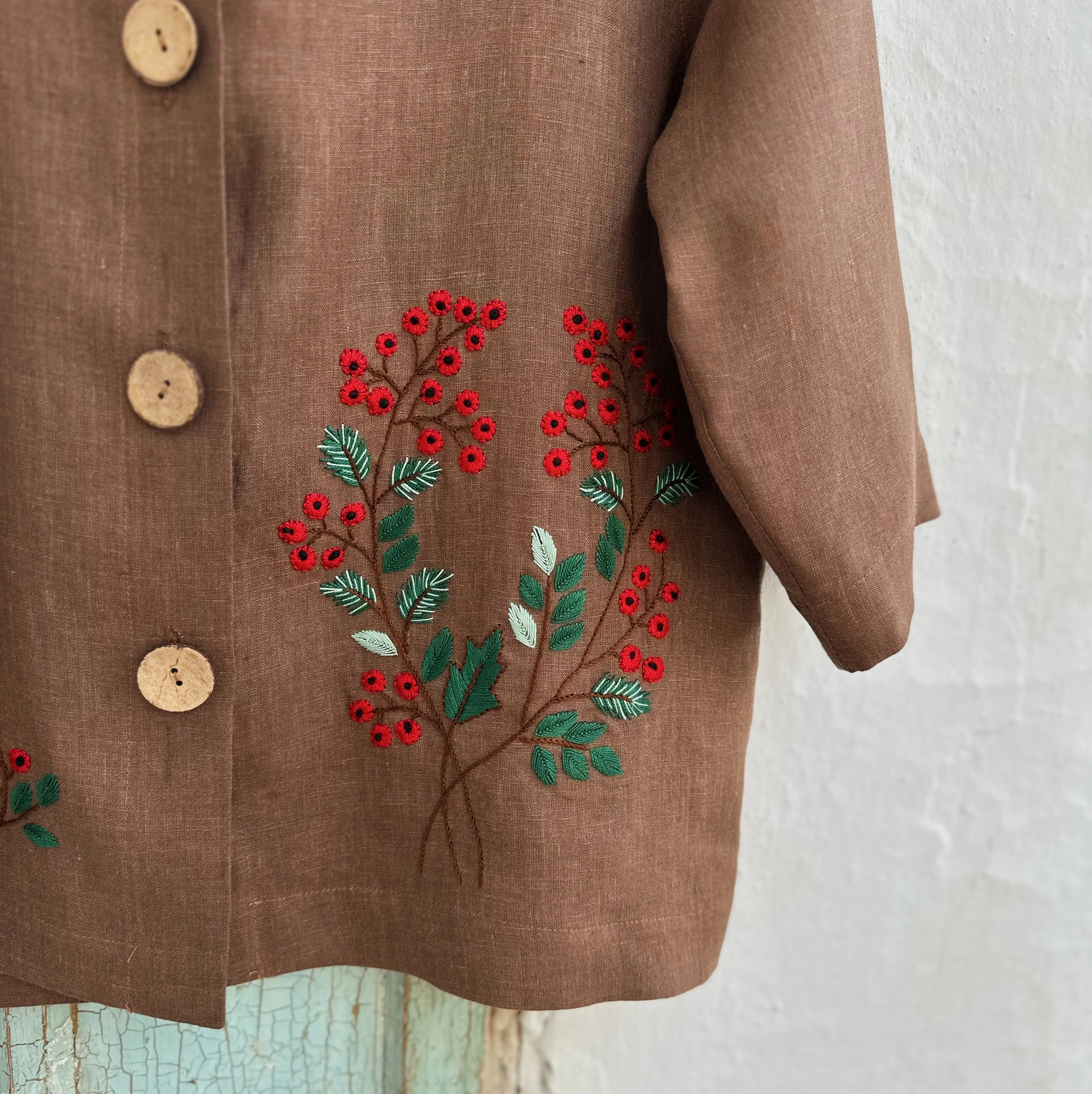 Kokina El Nakışlı İpek Keten Ceket (Standart Beden)