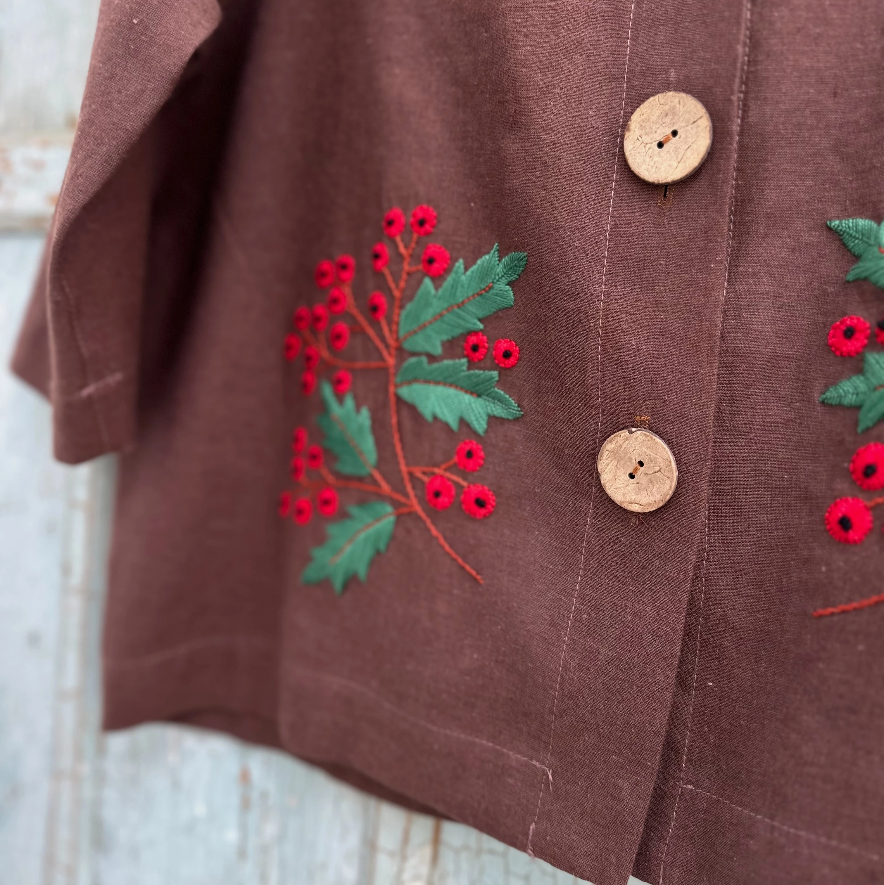 Kokina El Nakışlı İpek Keten Ceket (Standart Beden)