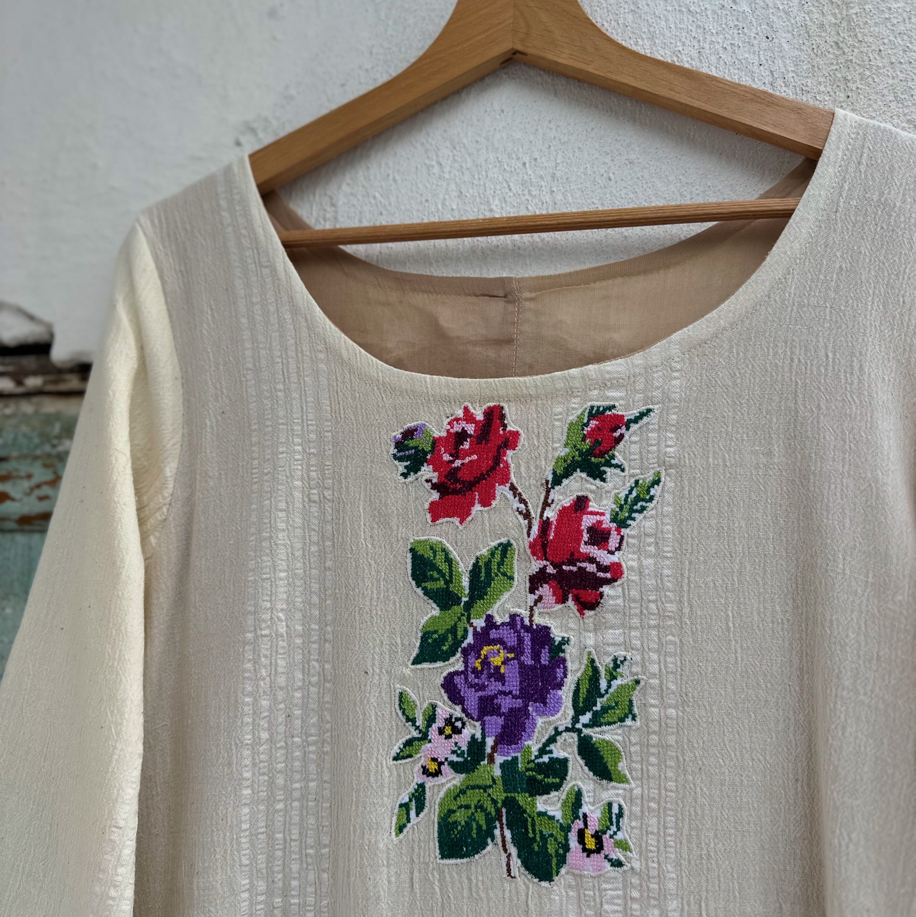 Kırmızı Mor Güller Elbise (40 Beden)